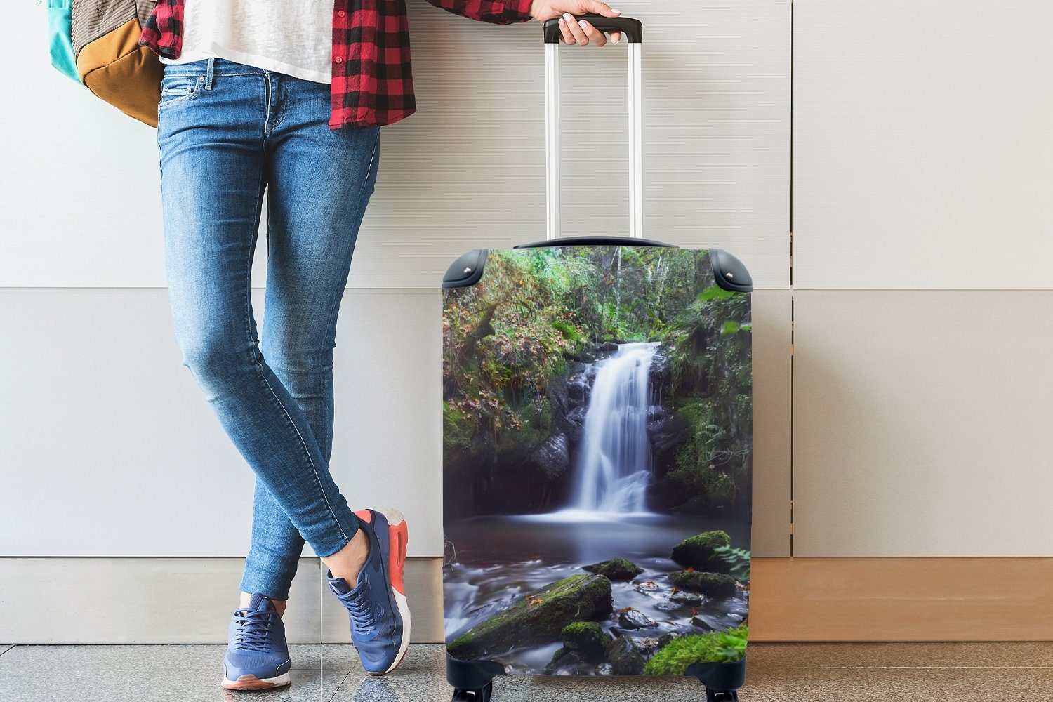 MuchoWow Handgepäckkoffer Wasserfall - Natur mit - rollen, Ferien, Reisetasche 4 für Handgepäck Wasser, Trolley, Reisekoffer Rollen