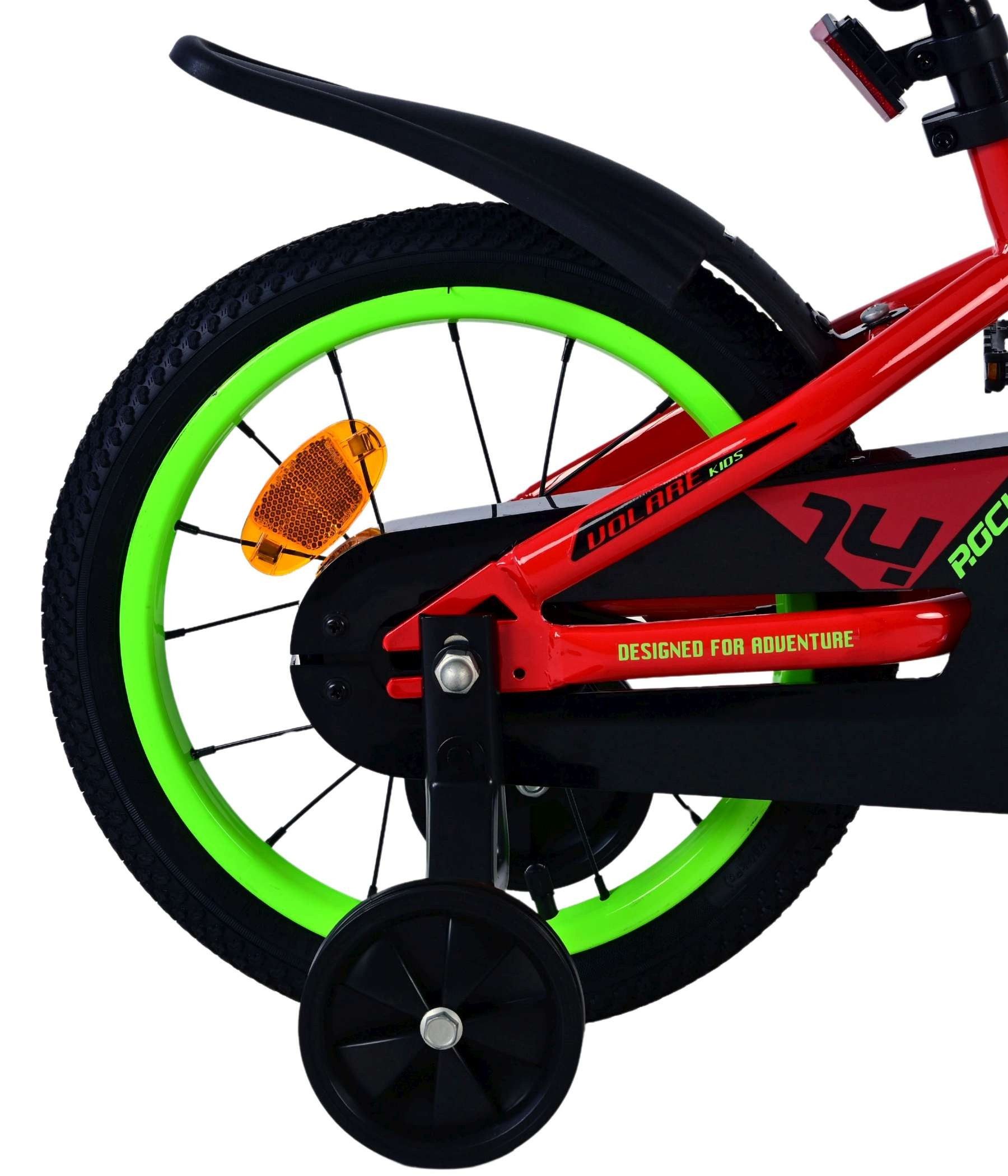 Volare Kinderfahrrad Rocky Jungen 14 Zoll Rot – Handbremse, Rücktritt, Stützräder
