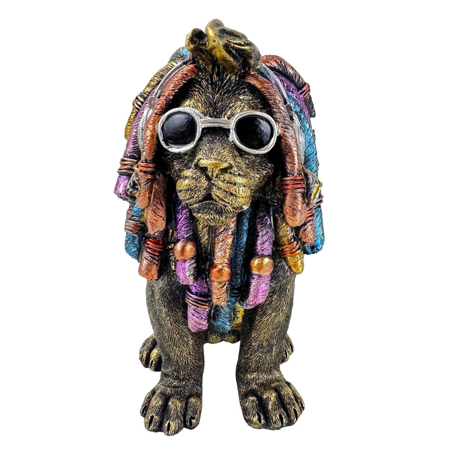 Online-Fuchs Dekofigur cooler Löwe mit bunten Dreadlocks - Gartenfigur, Sta günstig online kaufen