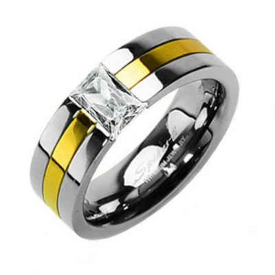 Taffstyle Fingerring Ring Gold plattiert Silber Kristall Damen Herren, Band Ring Titan Herrenring Damenring Partnerring Verlobungsring