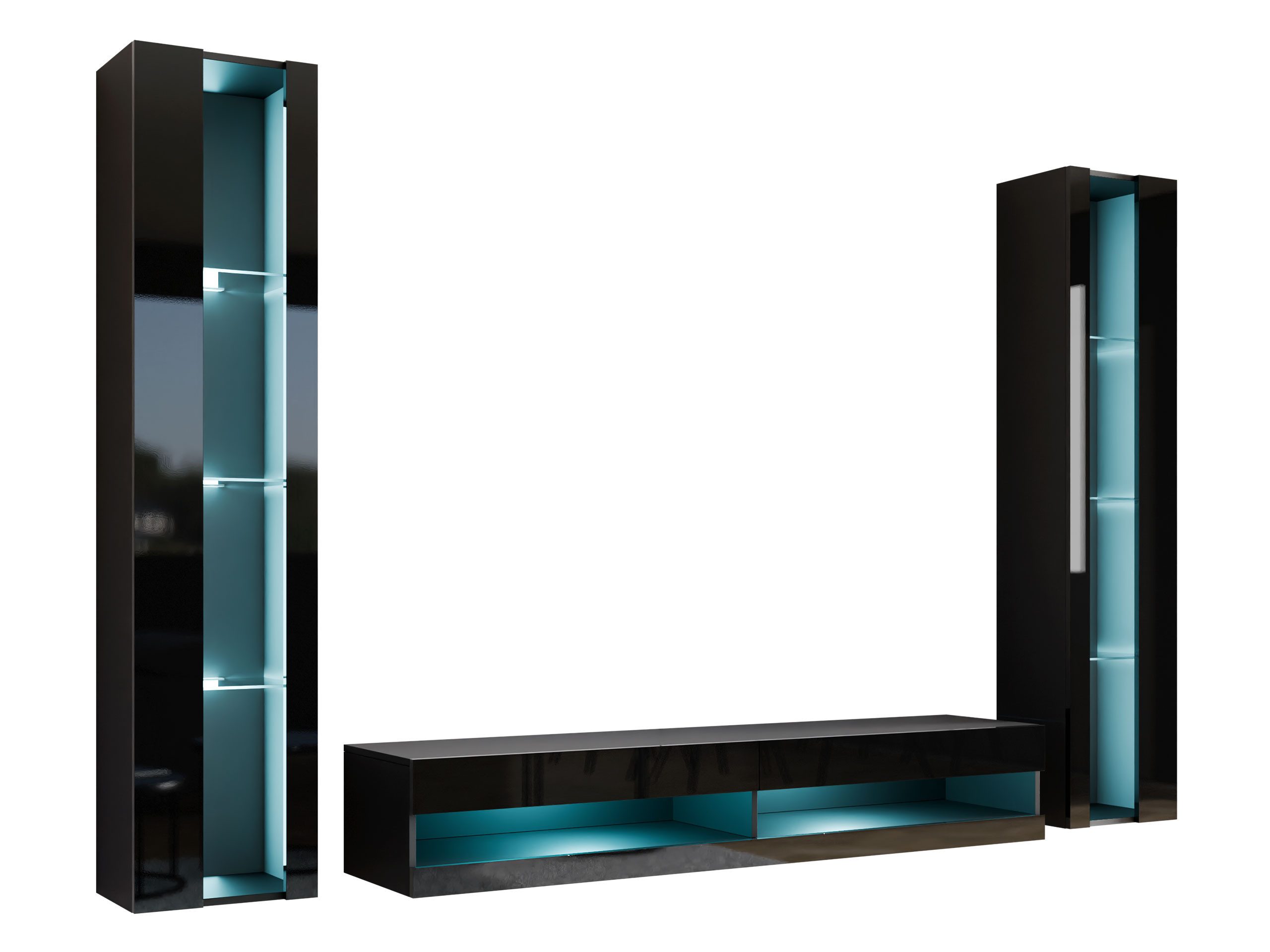 MIRJAN24 Wohnwand Vigo New III, (2x Vitrine, TV-Lowboard), Beleuchtung als Option