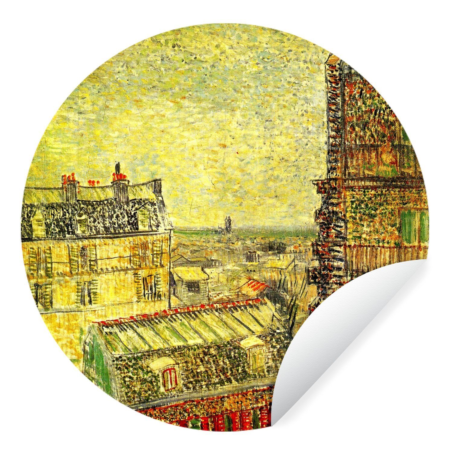 Wandsticker Wohnzimmer Rund, (1 - van Vincent Blick Wohnung MuchoWow Kinderzimmer, St), Theos aus für Tapetenkreis Gemälde Tapetenaufkleber, Gogh von