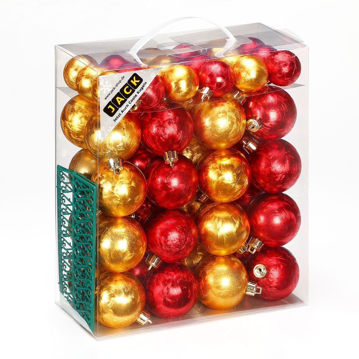 50x Gold Christbaumschmuck Kugel-Set Inge Kunststoff Kugeln inkl. mit Kunststoff aus 4+6cm Christbaumkugeln, JACK Haken, Ø Rot by Eislackeffekt Eislack JACK