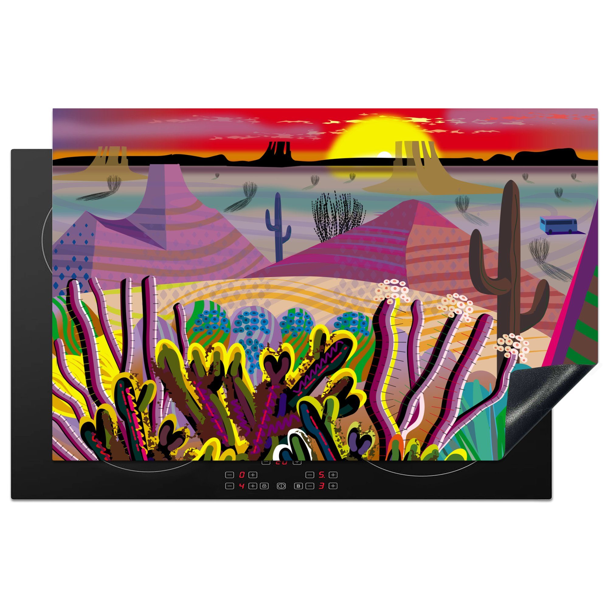 MuchoWow Herdblende-/Abdeckplatte Illustration der mexikanischen Wüste, Vinyl, (1 tlg), 81x52 cm, Induktionskochfeld Schutz für die küche, Ceranfeldabdeckung