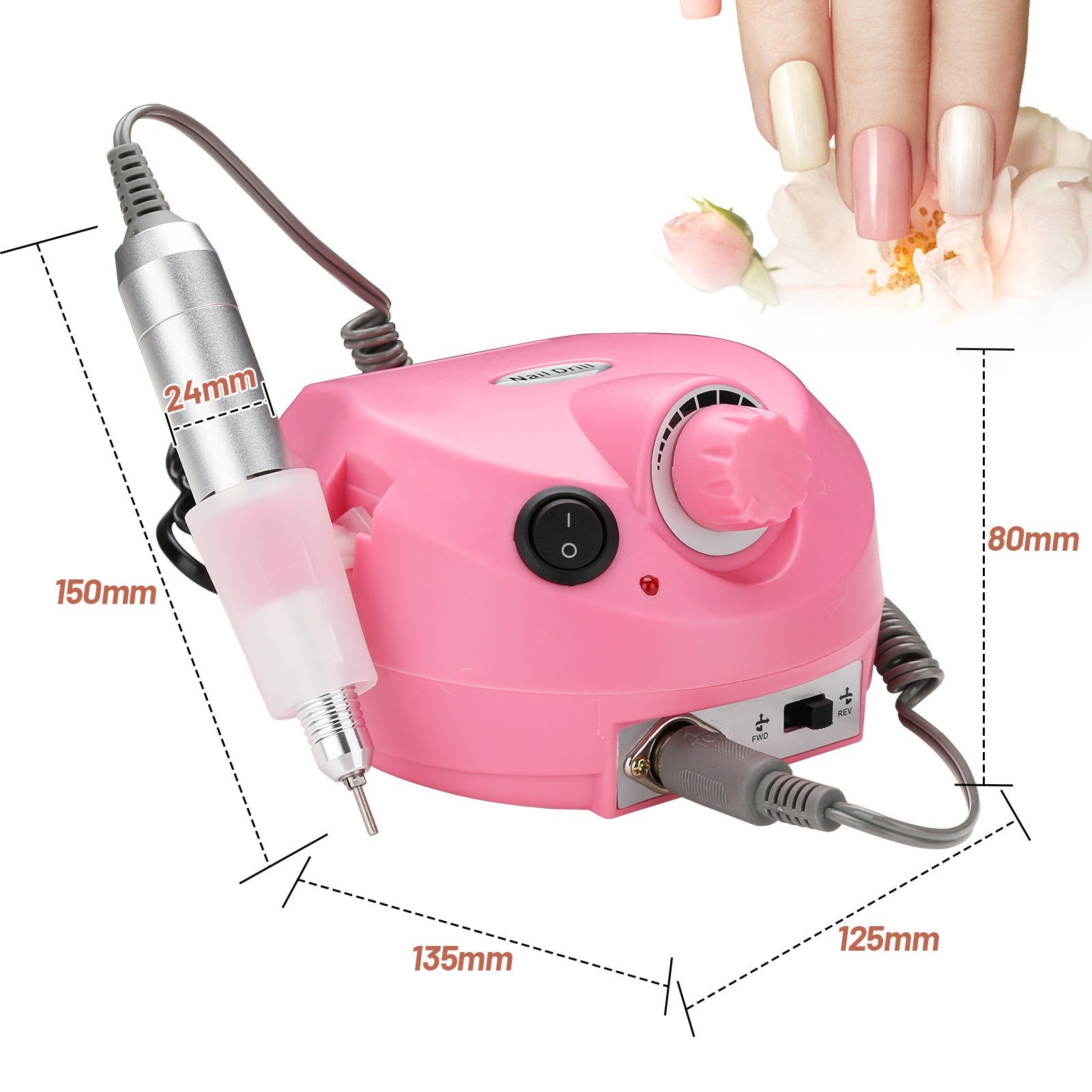 Gimisgu Maniküre-Pediküre-Set Elektrische Nagelfräser Maniküre Diamantschleifer Nagelfeile Nagelmaschine Rosa, 18W