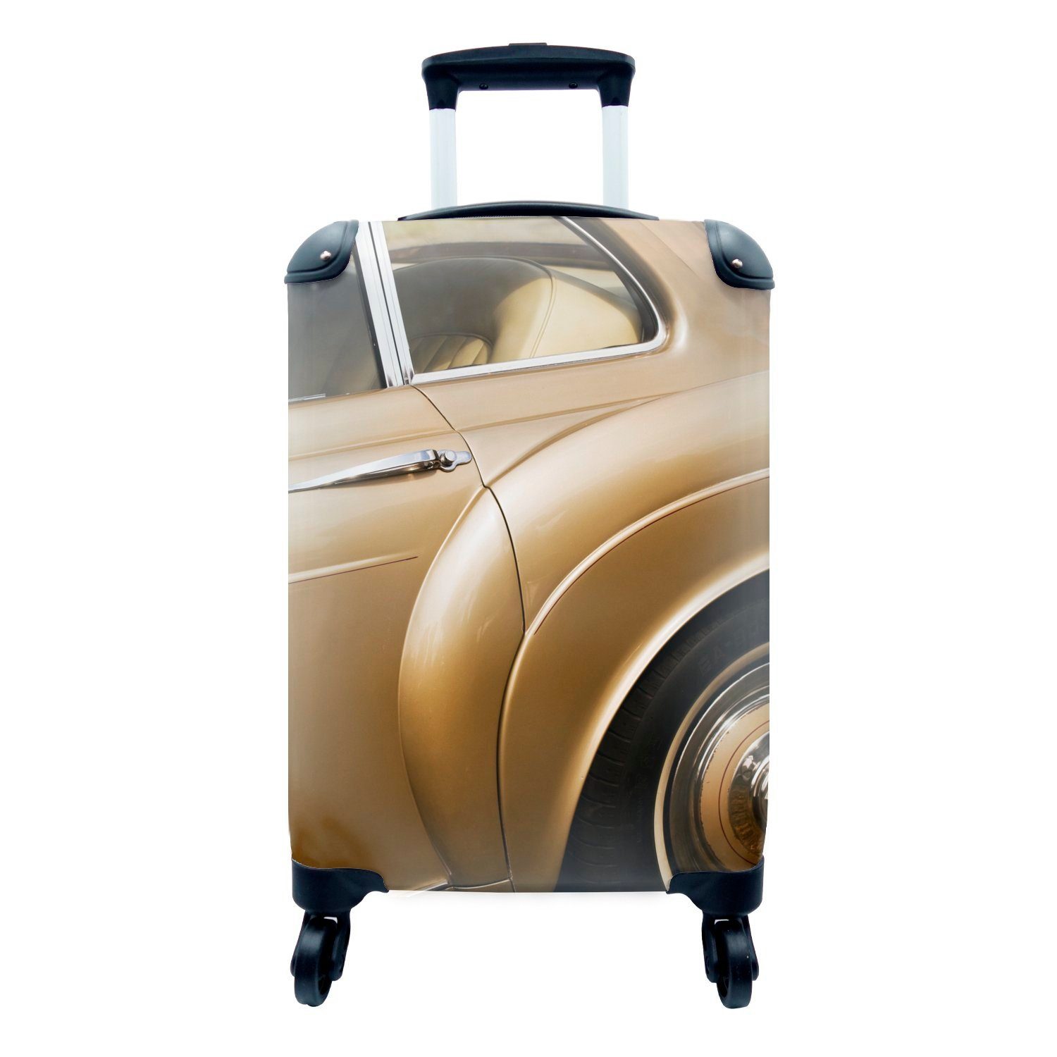 MuchoWow Handgepäckkoffer Bronze Oldtimer, 4 Rollen, Reisetasche mit rollen, Handgepäck für Ferien, Trolley, Reisekoffer