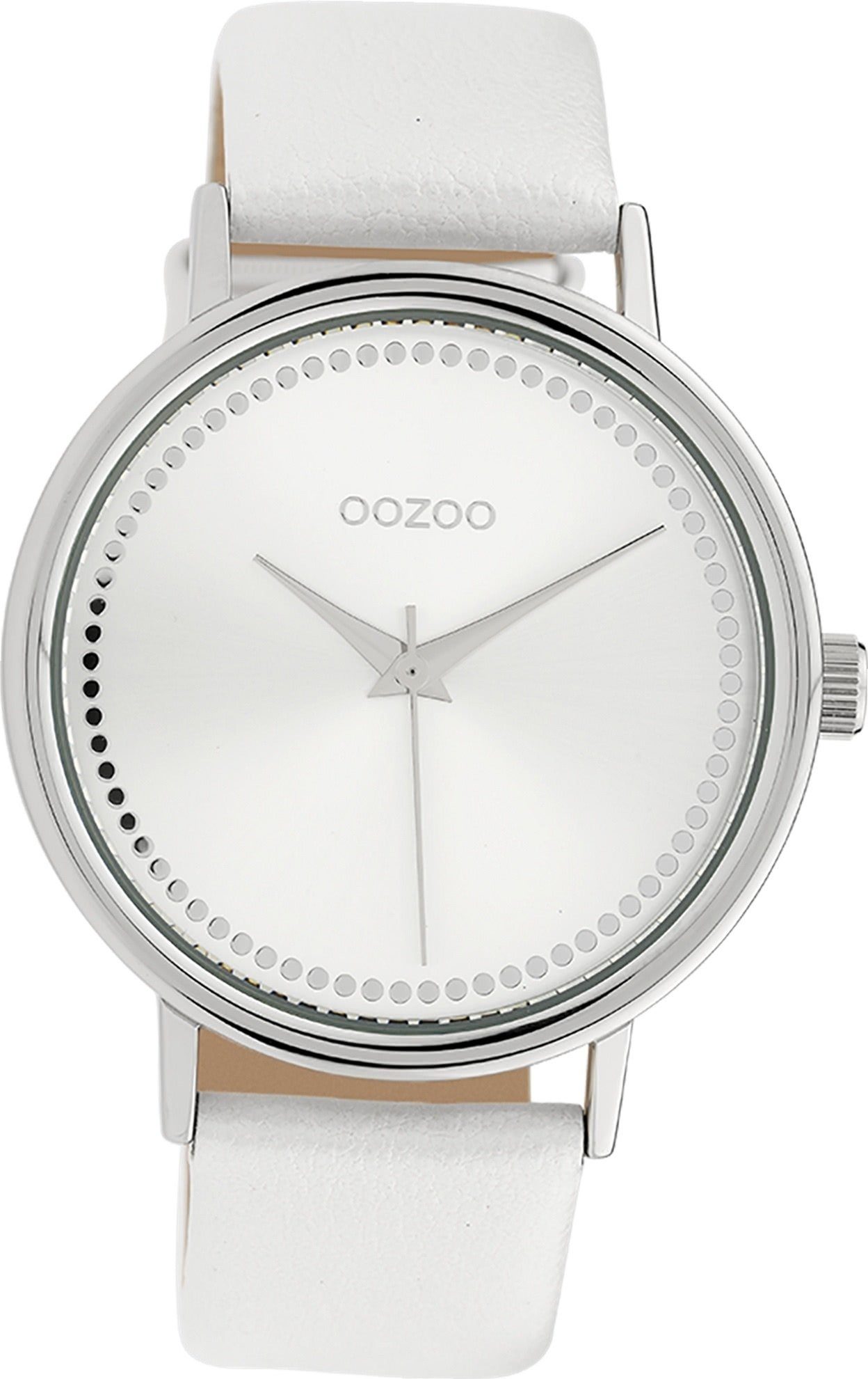 OOZOO Quarzuhr Oozoo Damen Armbanduhr OOZOO Timepieces, Damenuhr rund, groß (ca. 42mm), Lederarmband weiß, Fashion