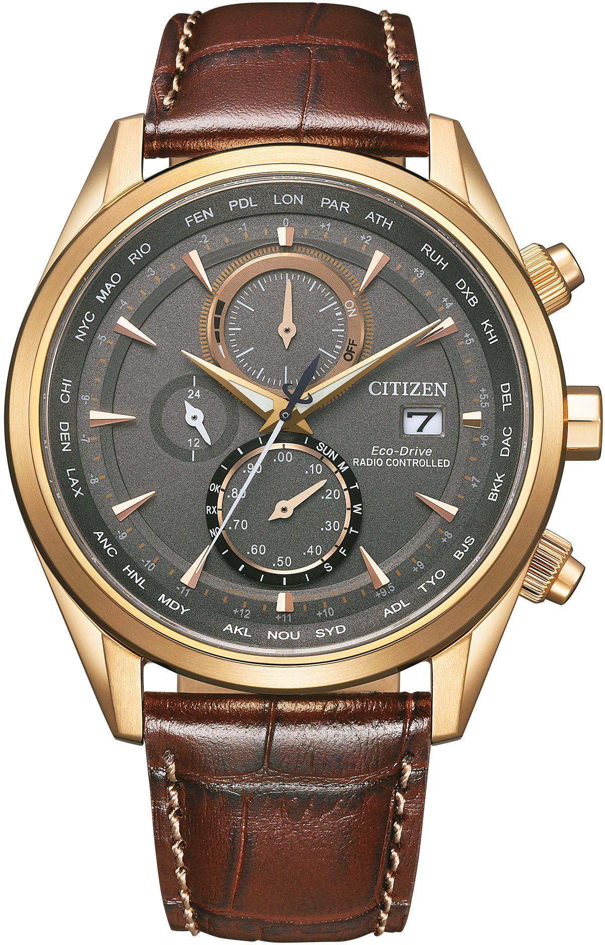 Citizen Funk-Multifunktionsuhr AT8263-10H, Armbanduhr, Herrenuhr, Solar, Lederarmband, Saphirglas, Datum