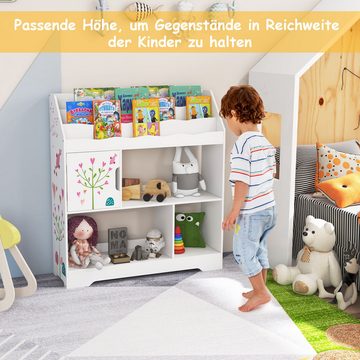 KOMFOTTEU Bücherregal, Kinderregal mit 3 offenen Ablagefächern & Türschrank