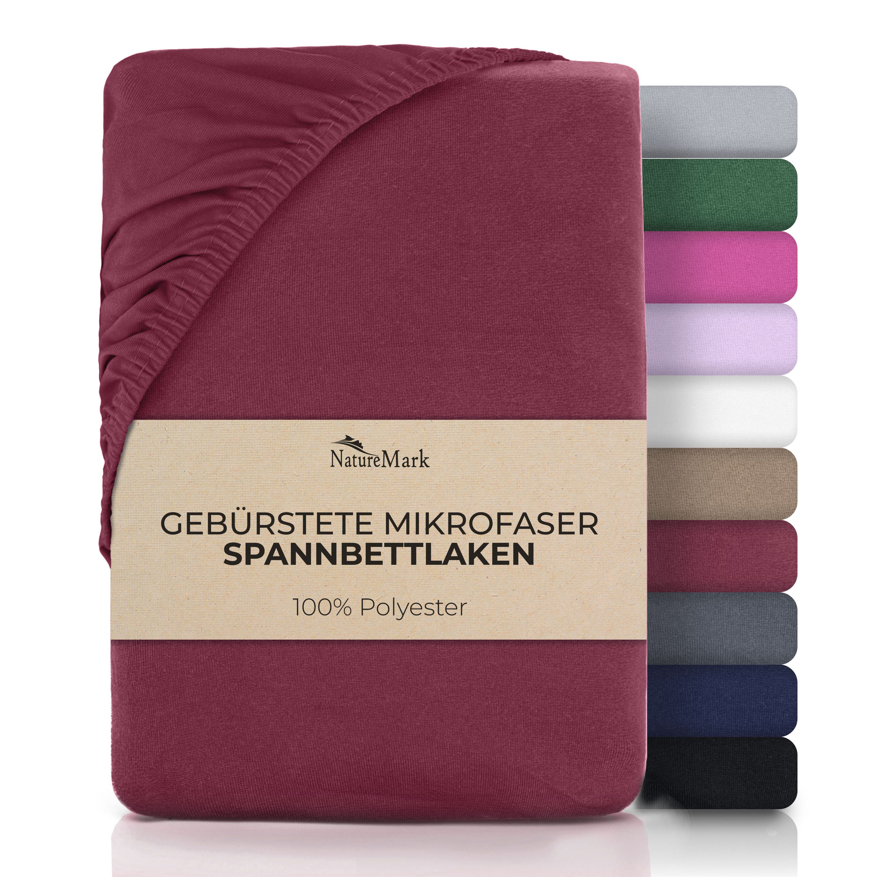 NatureMark Spannbettlaken Gebürstete Mikrofaser, Polyester, Gummizug: rundum, viele Größen und Farben Markenware (90x200 cm, Bordeaux rot)