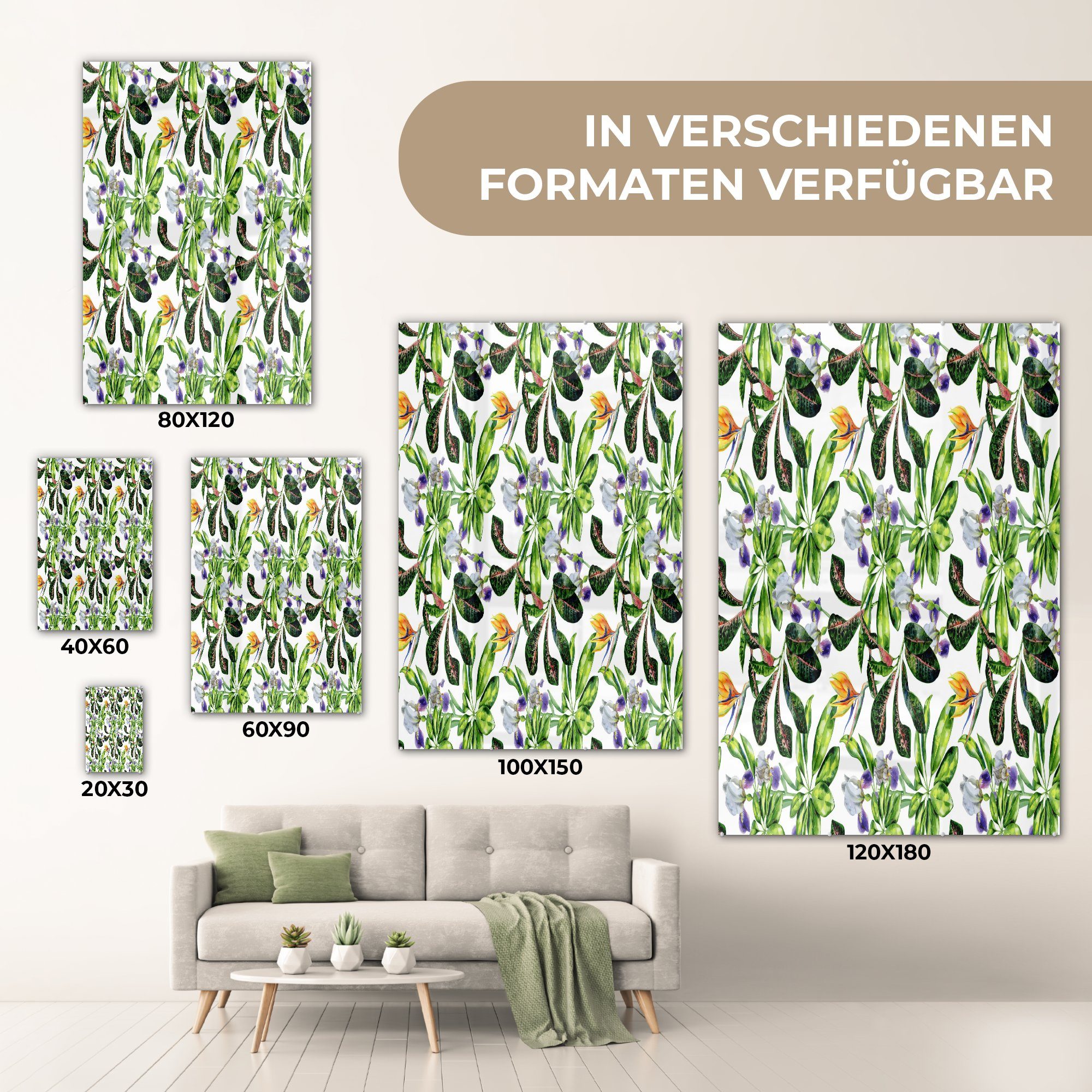 Foto Blumen Wandbild Muster, Wanddekoration - Glasbilder - auf - Paradiesvogelpflanze Bilder Glas MuchoWow - St), (1 - Glas auf Acrylglasbild