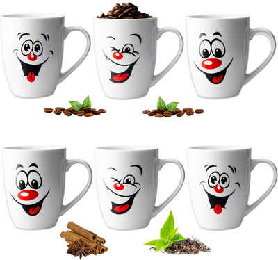 PLATINUX Tasse »Kaffeebecher«, Keramik, Teebecher mit Griff 275ml (max. 325ml) Set 6 Stück mit lustigen Gesichtern Karnevalsgläser