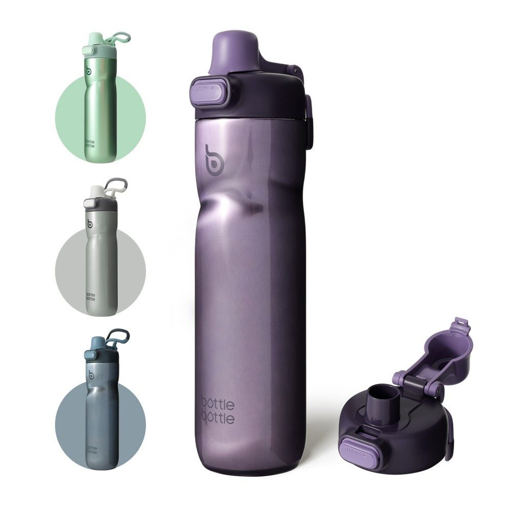 BOTTLE BOTTLE Trinkflasche Isolierte Wasserflasche, 680 ml, mit Griff und Klappdeckel, Fahrrad-Wasserflasche, Druckknopf-Deckel, auslaufsicher, tragbar