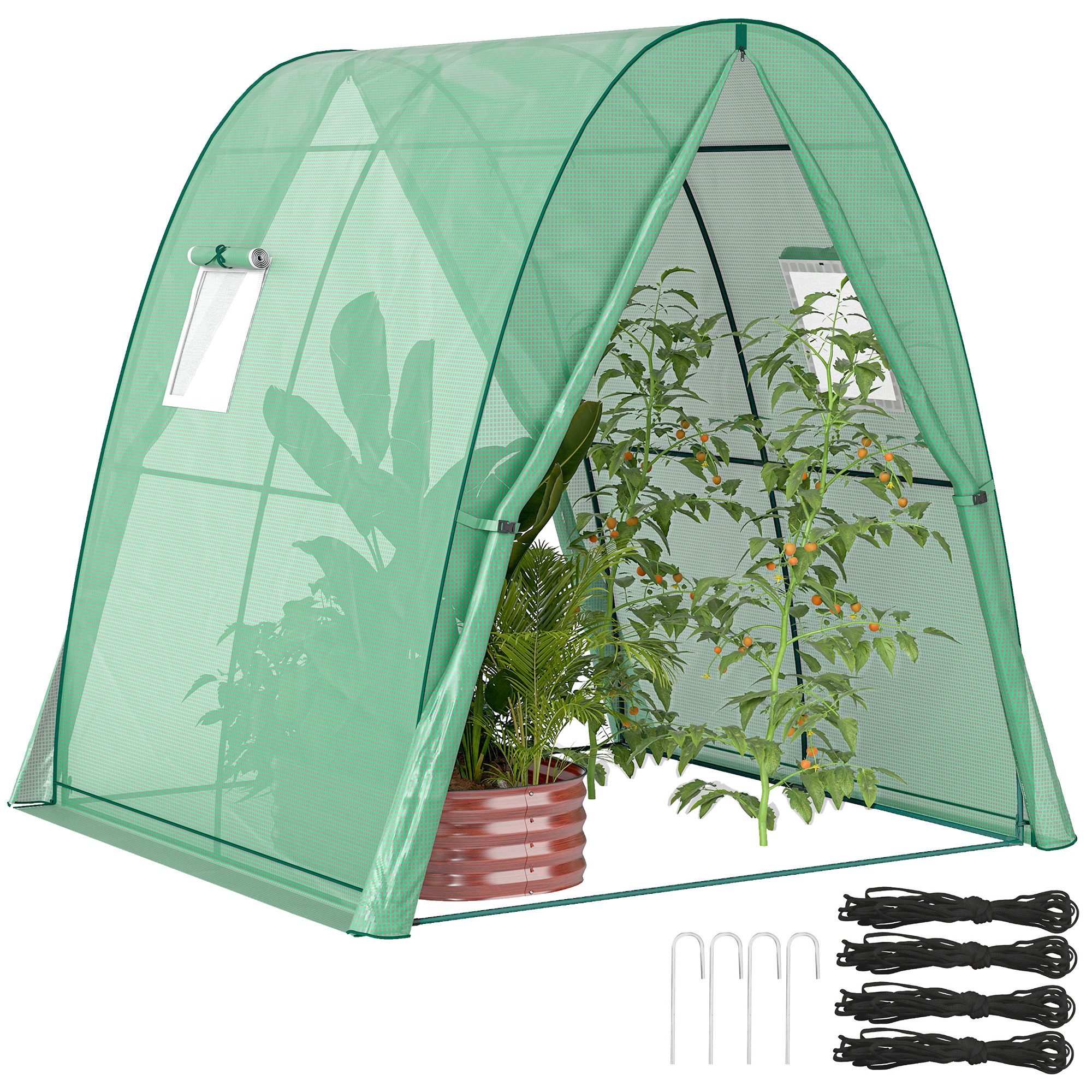 Outsunny Foliengewächshaus mit Rolltür, 2 Fernster, winterfest, aus Stahl, günstig online kaufen