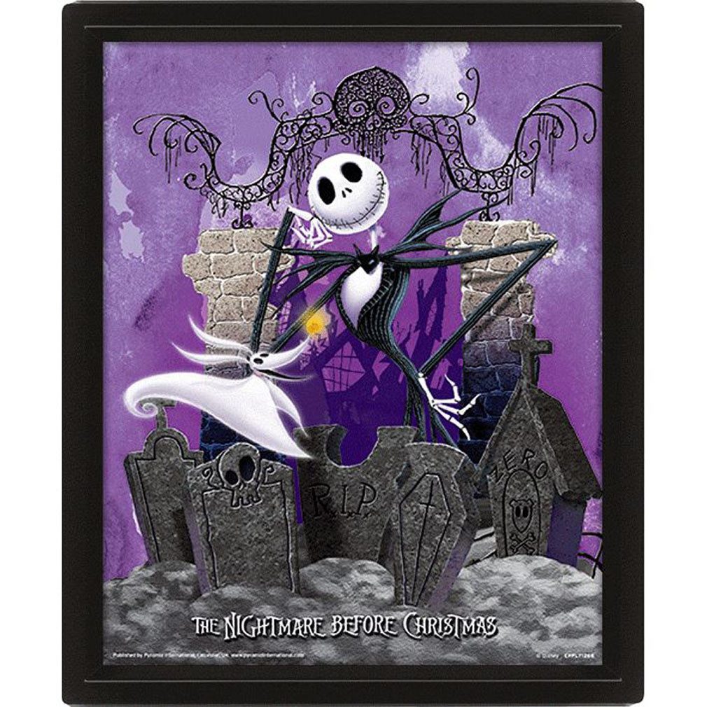 The Nightmare Before Christmas Bild mit Rahmen Graveyard, Gerahmtes 3D Lentikulardruck Bild