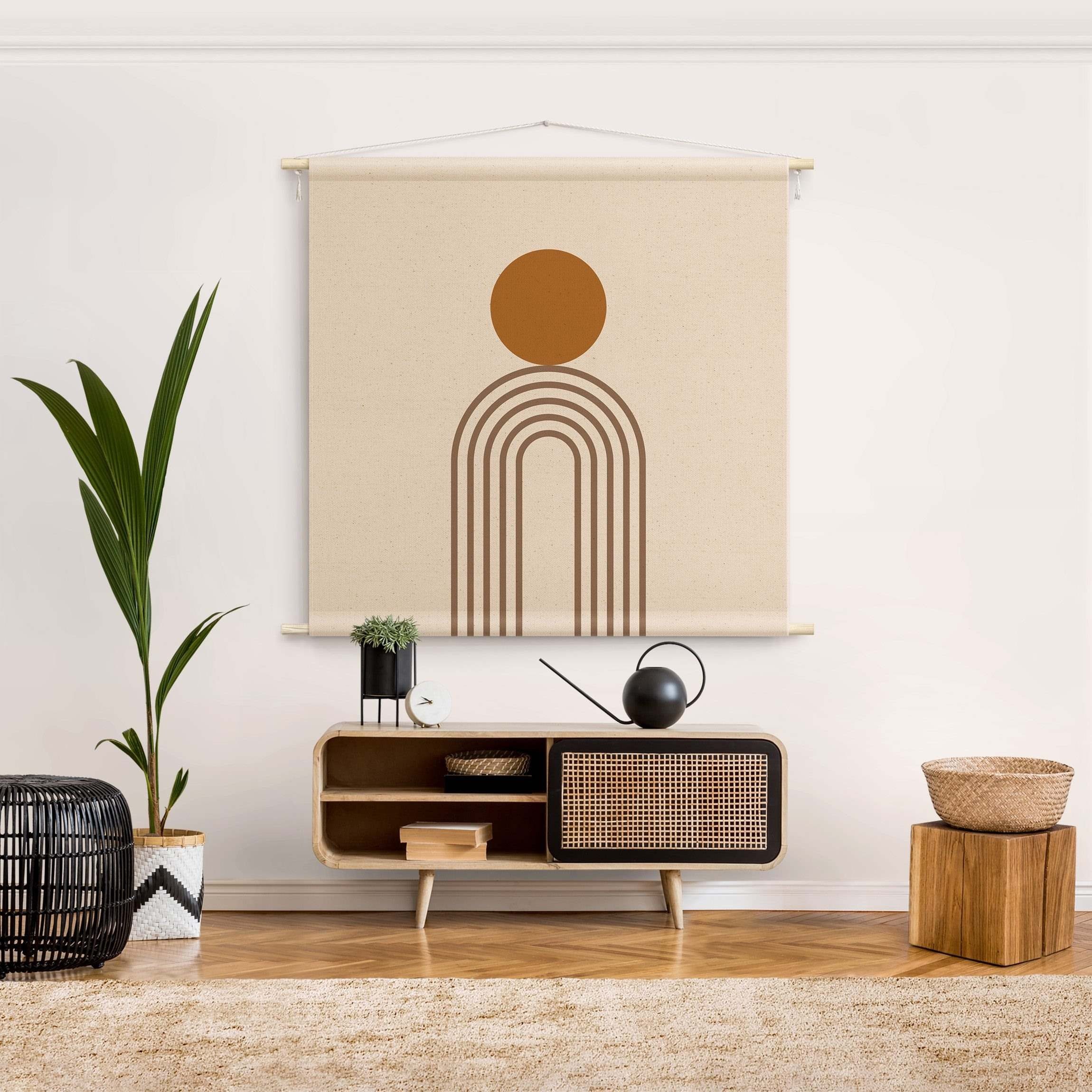 Bilderdepot24 Wandteppich modern Muster Abstrakt Geometrisch beige, quadratisch, Höhe: 2.6 mm, großes Wandbild aus Natur-Baumwolle Wandbehang Stoffbild Tuch Wollseil