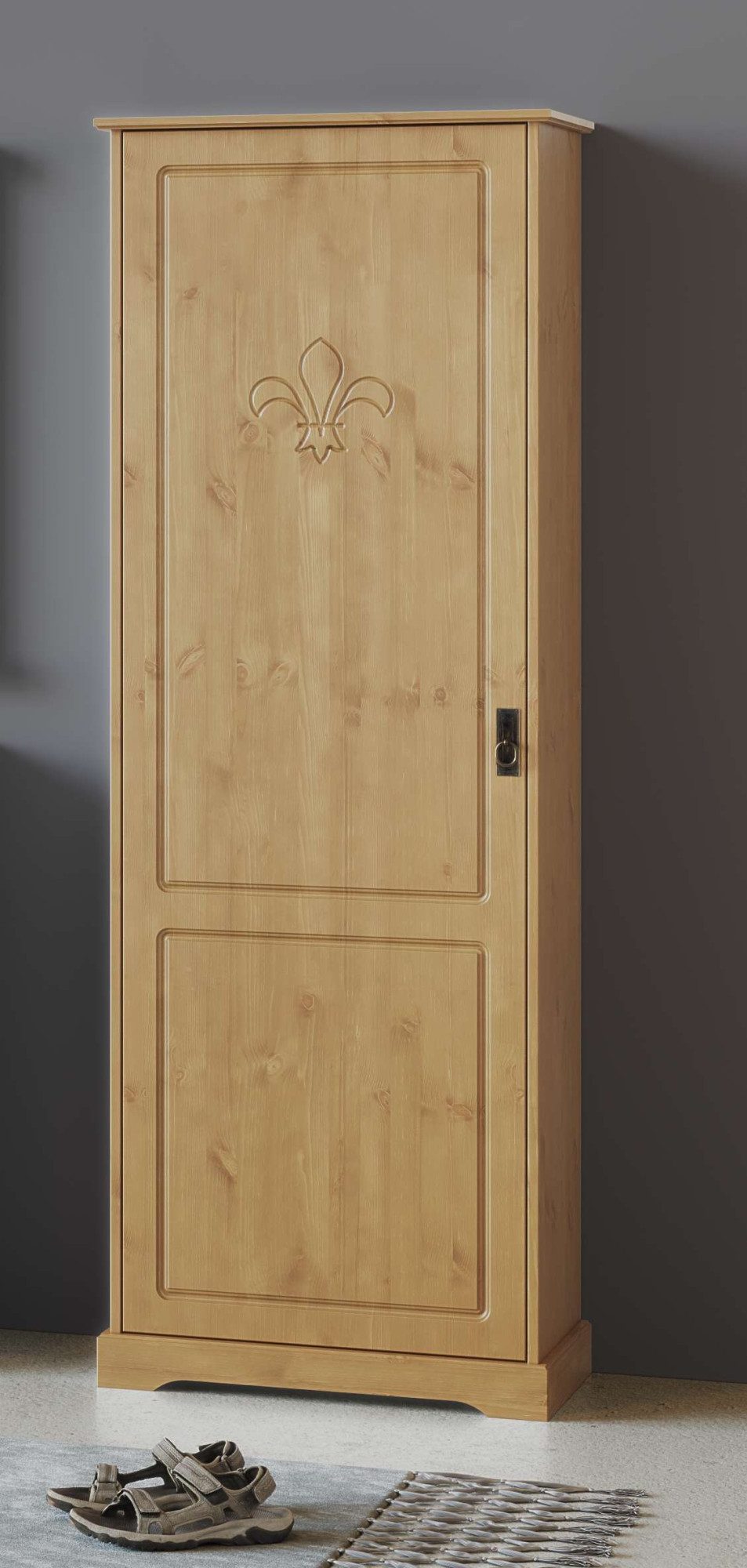 Home affaire Garderobenschrank Lille Mehrzweckschrank Breite/Höhe: 67/187 cm aus massiver Kiefer, mit schöner Lilien-Fräsung, Jugendstil-Griffe