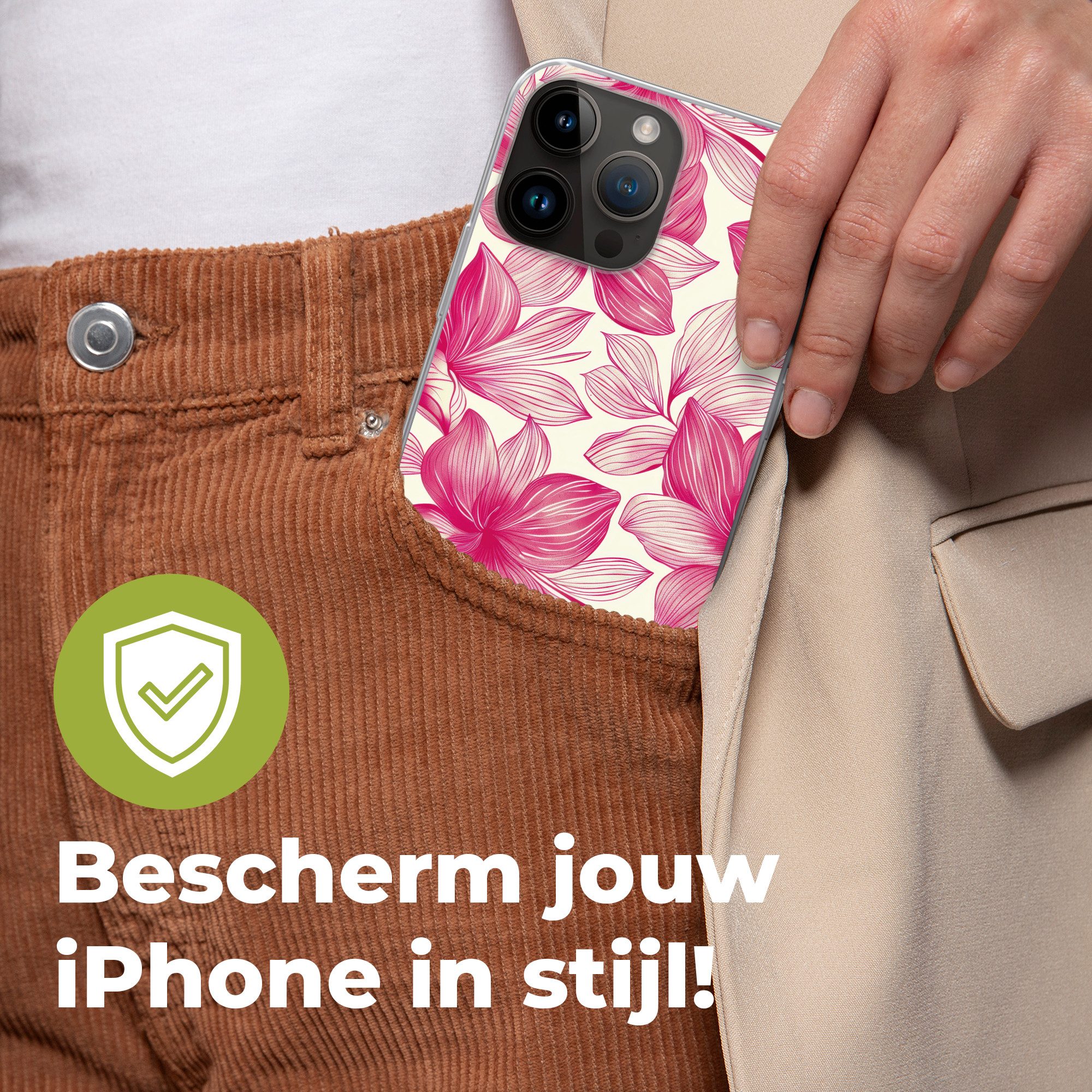 MuchoWow Handyhülle für Apple iPhone 14 Pro Max Blumen - Muster - Rosa - Weiß, Smartphone-Bumper, Print, Handy Schutzhülle Dünn