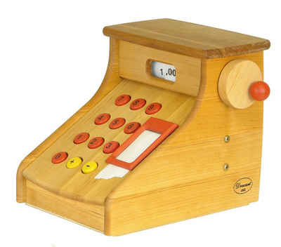 ERST-HOLZ Spielwelt Kaufladenkasse mit Klingel Spielzeug-Kasse Drewart Holzspielzeug Erle, 932-2400 - Kasse Erle geölt - Klingel - Papierrollenhalterung