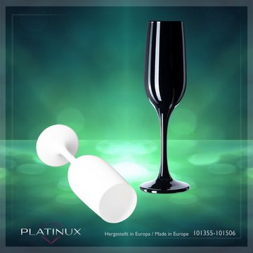 PLATINUX Sektglas Schwarze & Weiße stabile Sektgläser, Glas, Champagnergläser Set 6 Teilig 210ml Sektflöten Sektkelche Sektglas