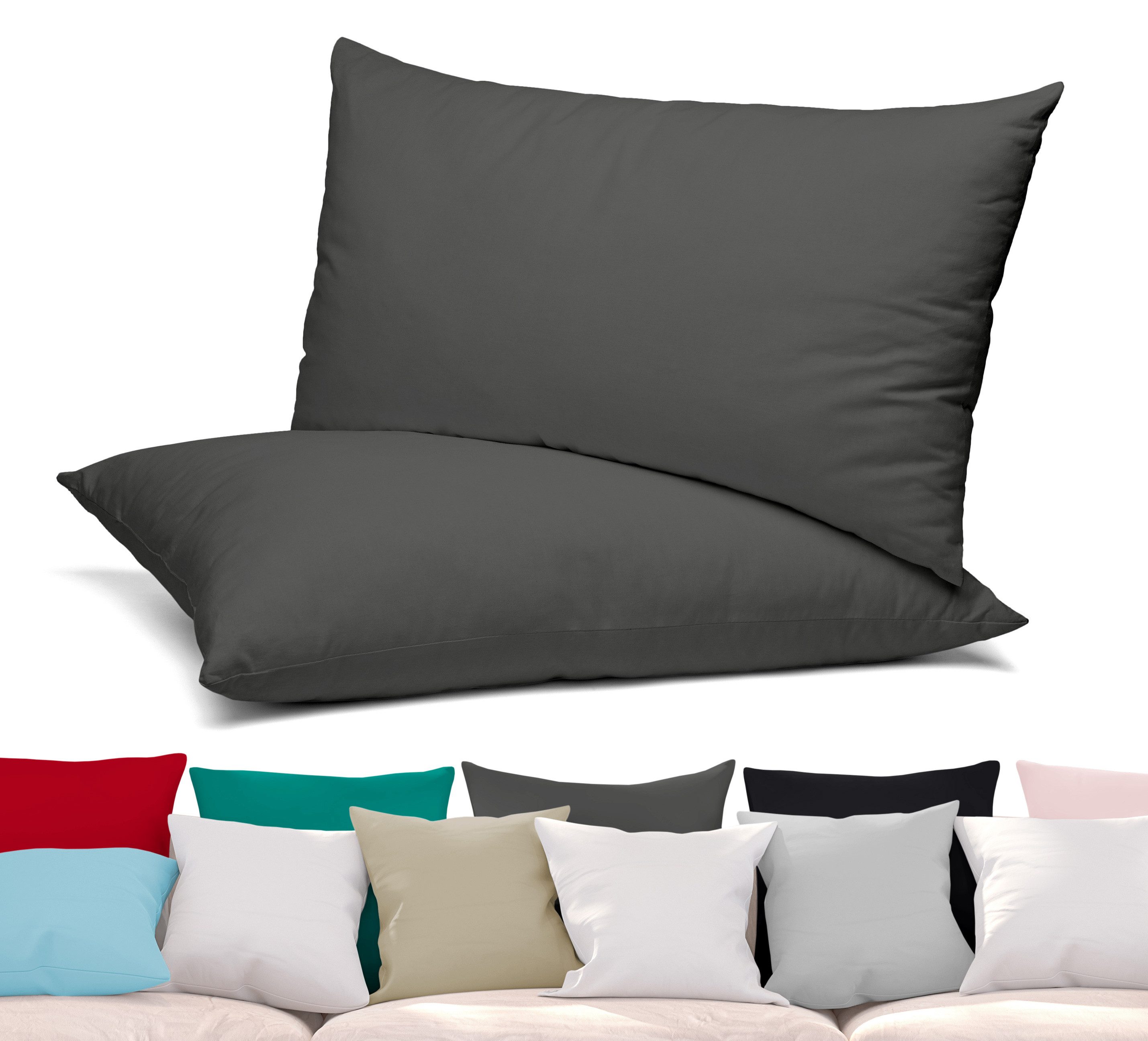 Beautex Kissenhüllen 2er Set Premium Kissenbezug aus Baumwolle, viele Farben, (2 Stück), verdeckter Reißverschluss, Jersey 160g/m², langlebig