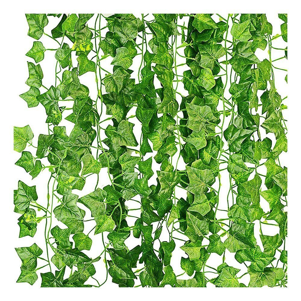 Kunstranke 12 Stück künstlicher grüner Efeu mit Nylonfaden für Wanddekoration, TUABUR
