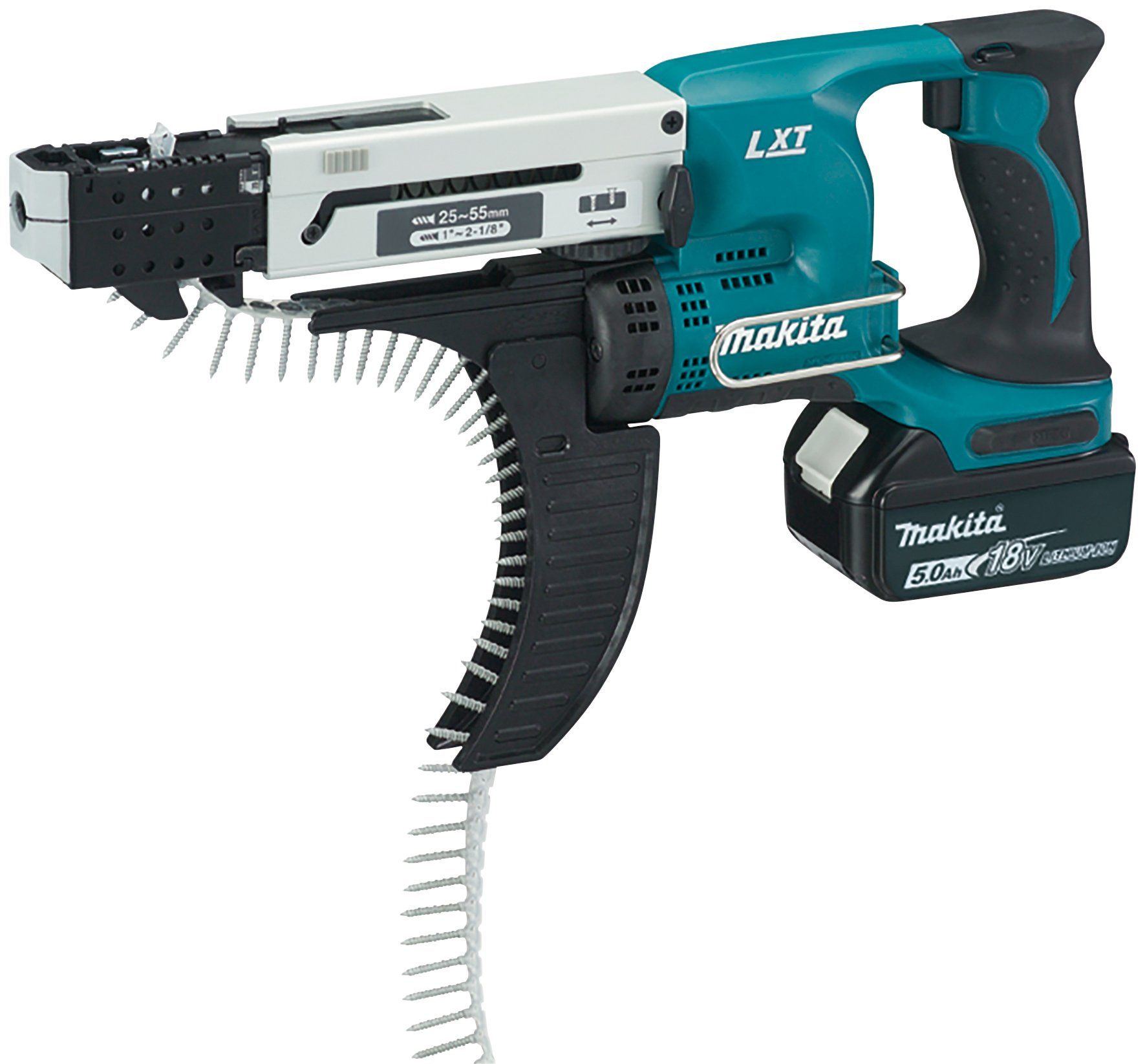 Makita Akku-Magazinschrauber mit U/min, 4000 Ladegerät DFR550RTJ, Ah und 2 Akkus 18V/5,0