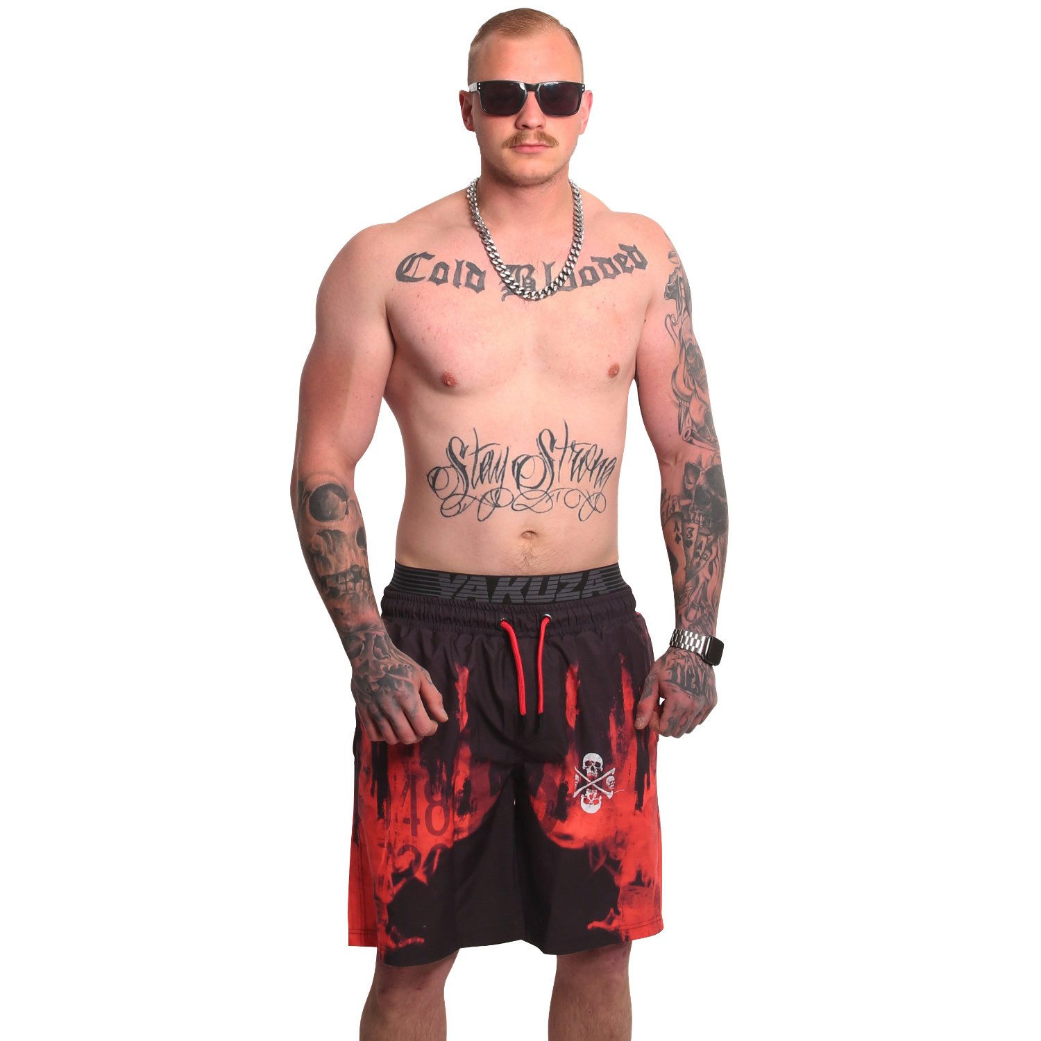 YAKUZA Boardshorts Burning Allover mit Doppelbund