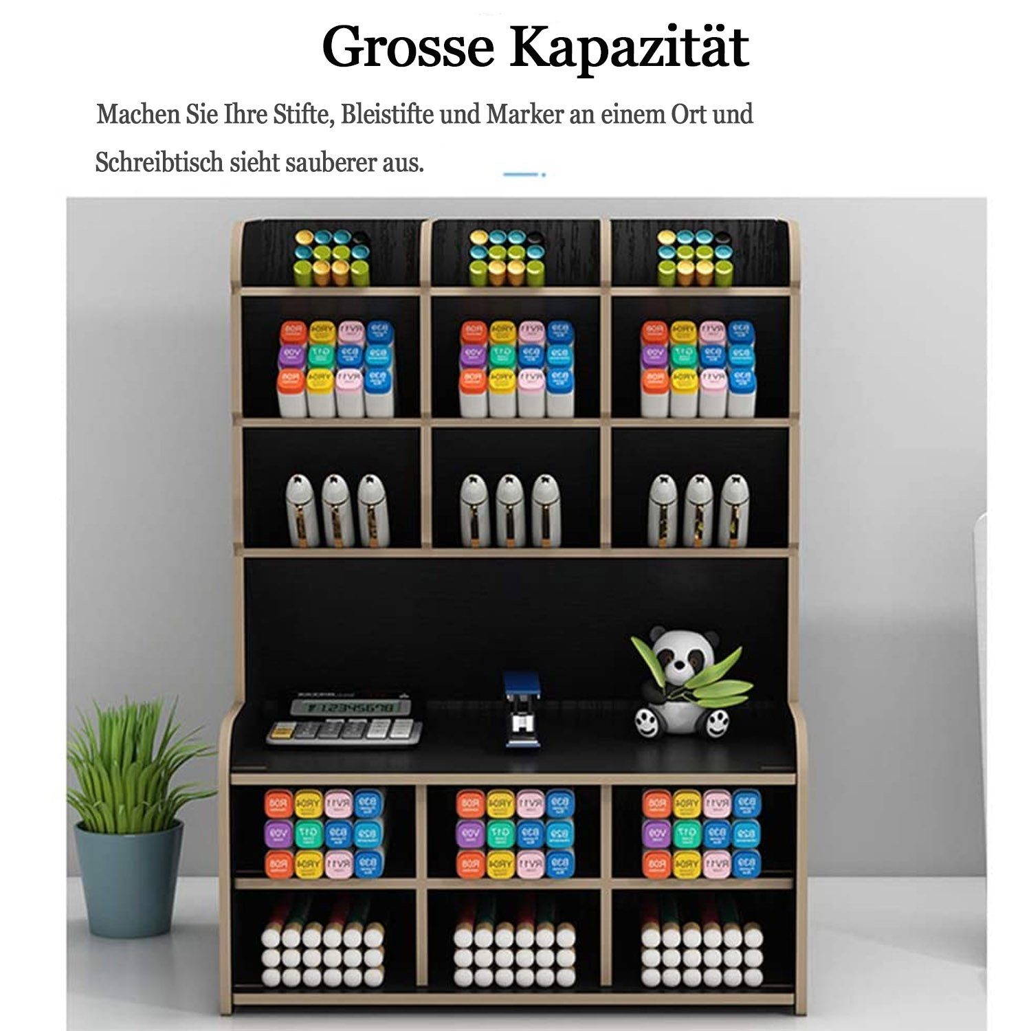 zggzerg Bücherregal Schublade, DIY-Stifthalter mit Schwarz Holz-Schreibtisch-Organizer