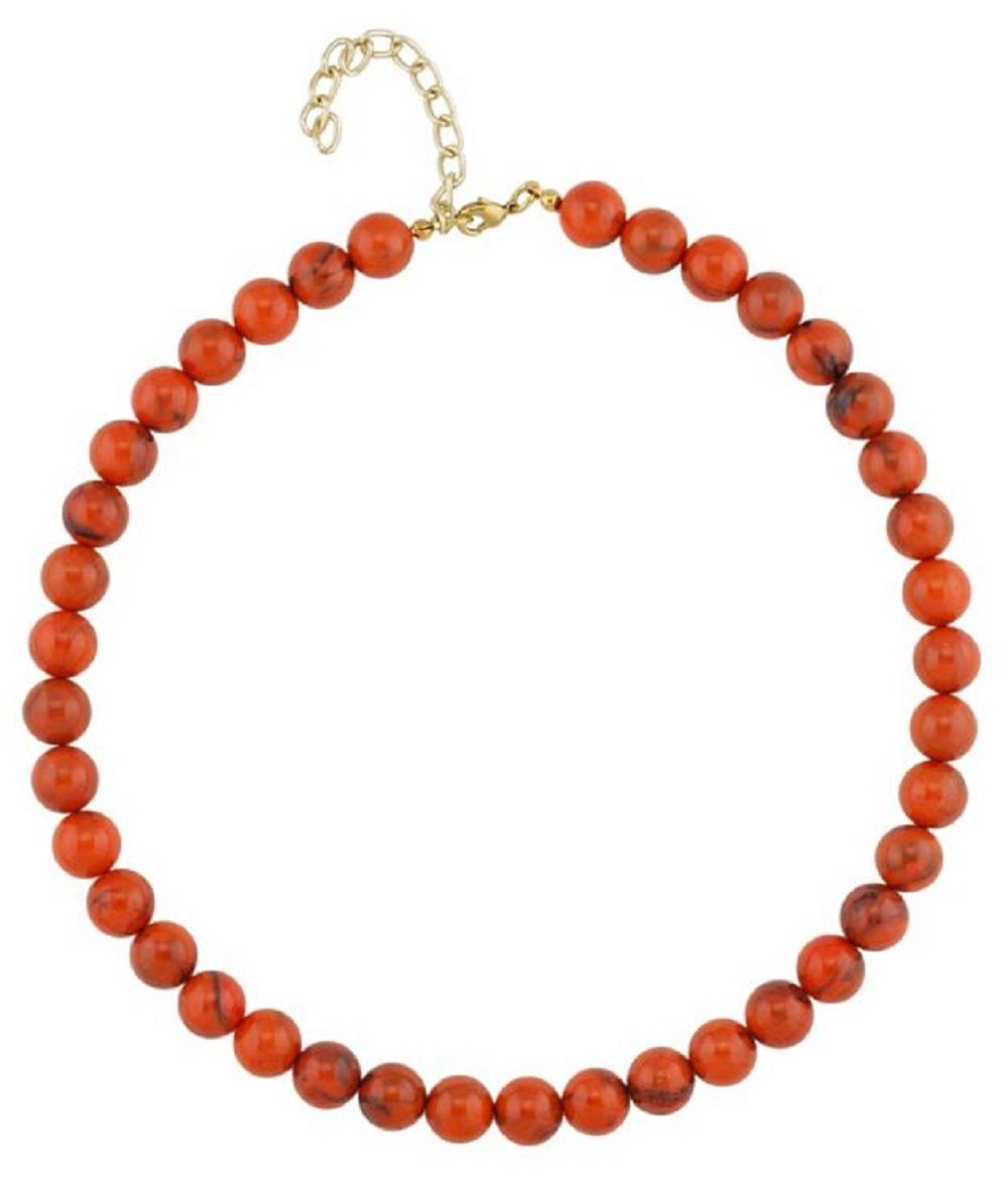 unbespielt Collier Kette mit Kunststoffperlen orange-schwarz-marmoriert 50 cm, Modeschmuck für Damen