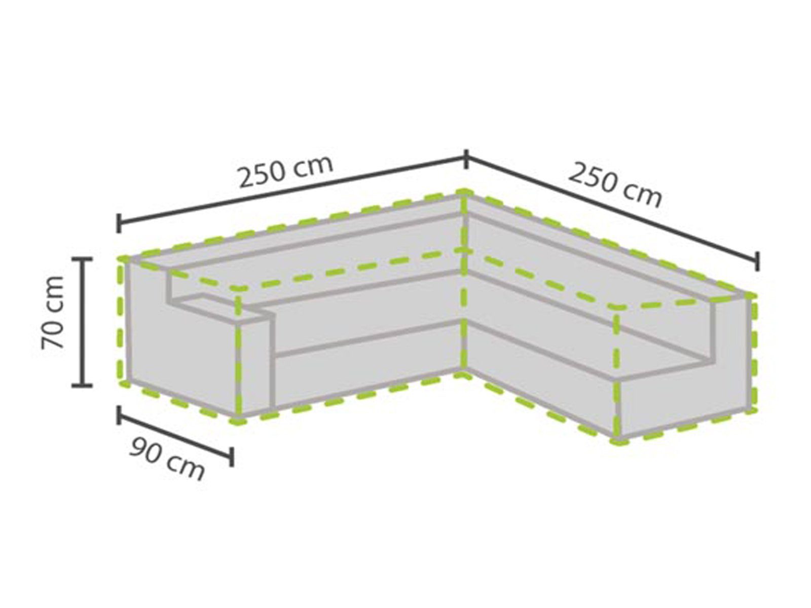 PEREL Gartenmöbel-Schutzhülle (1-St), Abdeckung Lounge-Möbel Wasserfeste Abdeckhaube L-Form 250x250x90cm