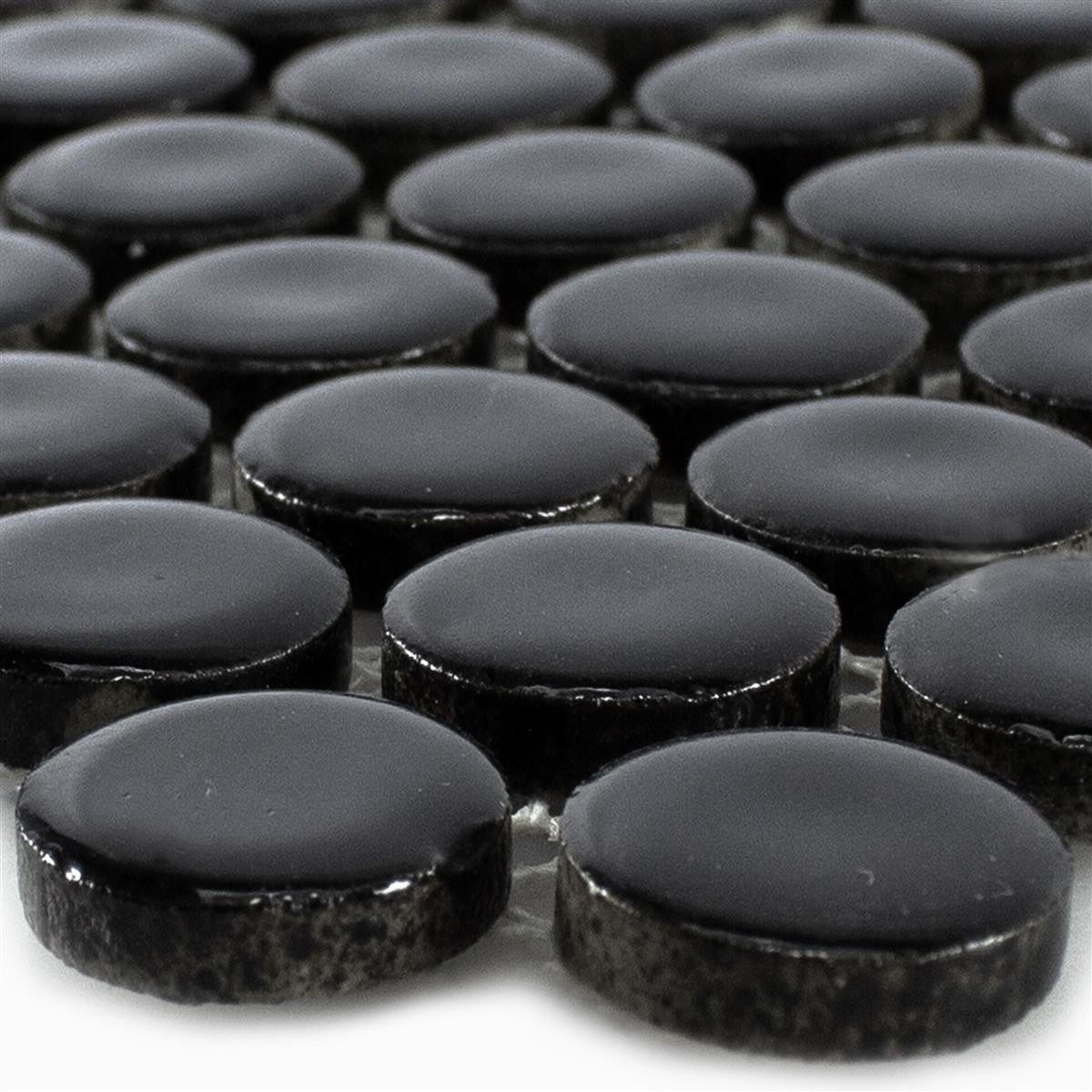 Mosafil Mosaikfliesen Keramikmosaik Fliesen Knopf Yantra Schwarz Glänzend, Keramik 32.000x30.500, schwarz, Verlegefertig auf ein Netz geklebt - Frostsicher - Wasserfest