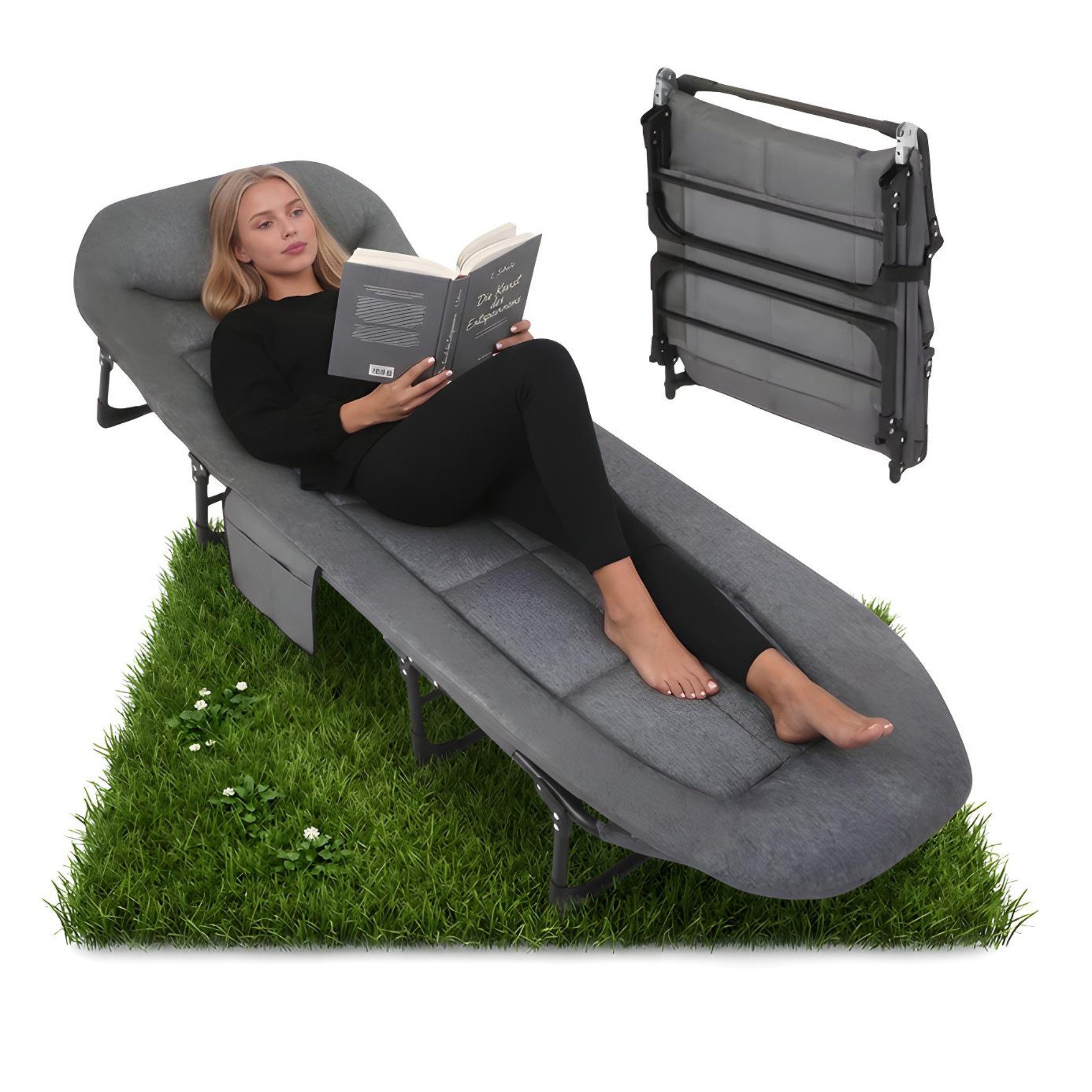 Norvéa Home Relaxliege Klappbare Gartenliege Relaxliege 191x68 cm mit Kissen 200 kg, 6-fach verstellbar, faltbar, bis 200 kg, mit Kissen
