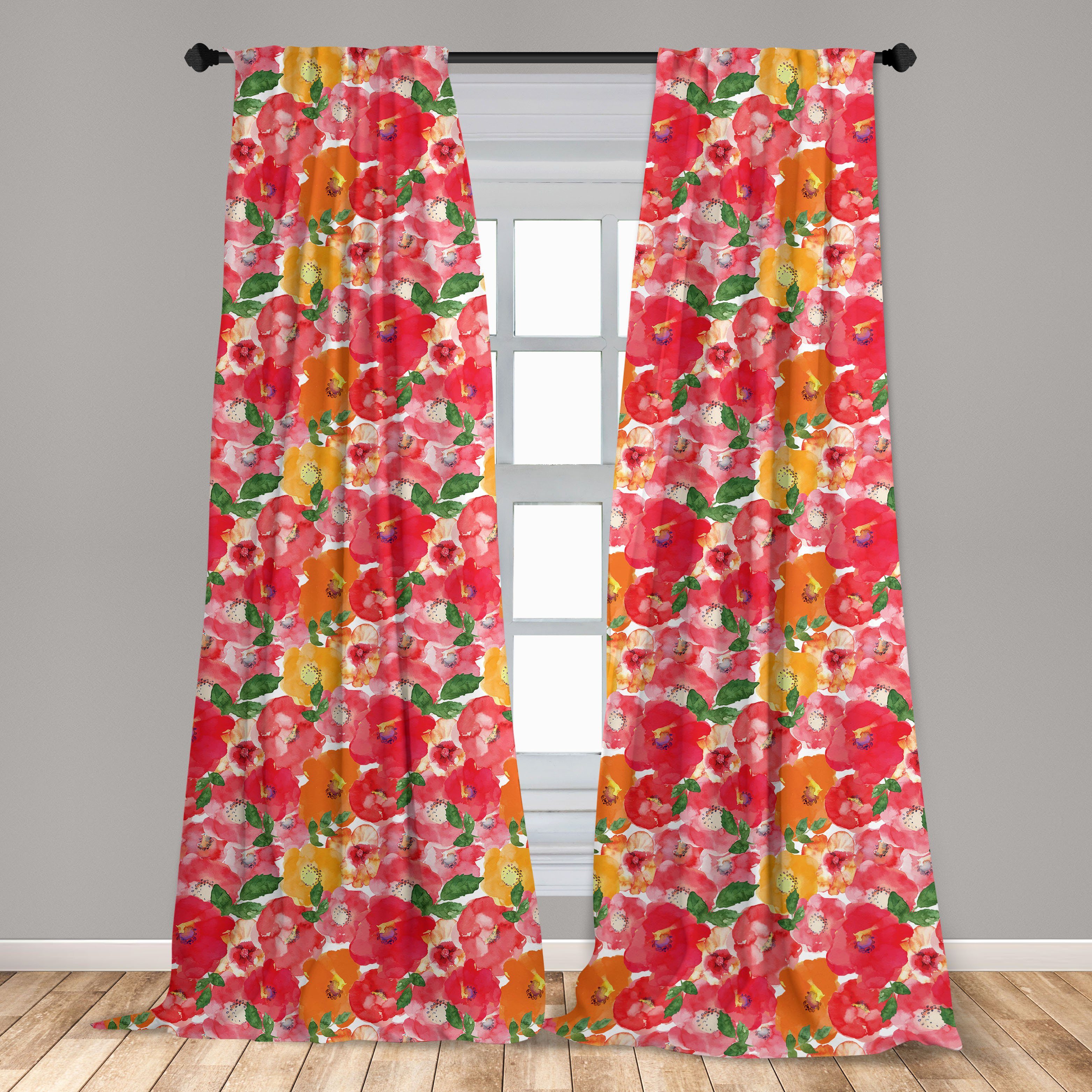 Gardine Vorhang für Wohnzimmer Schlafzimmer Aquarell-Art-Blumen Microfaser, Dekor, Blume Abakuhaus