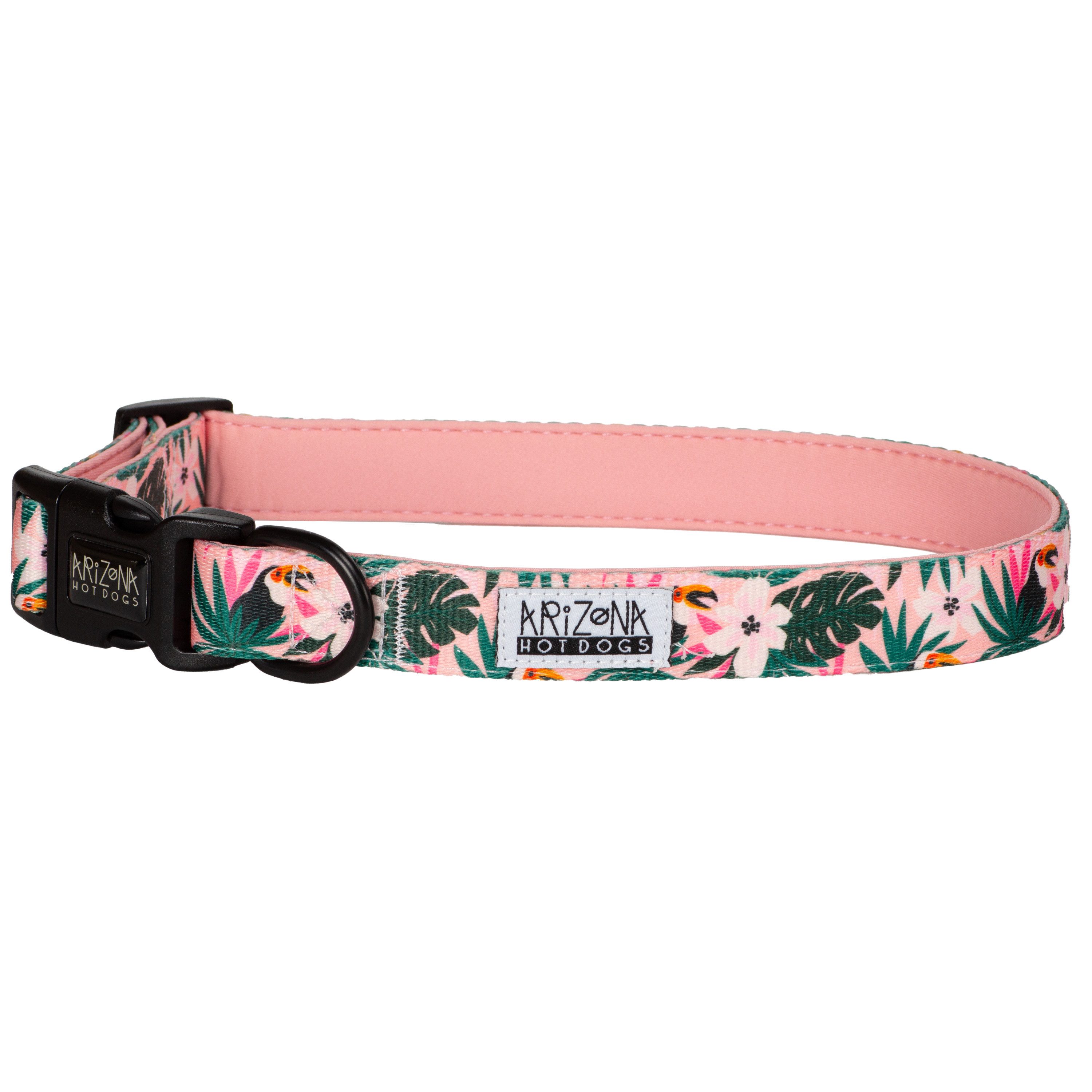 ARIZONA HOT DOGS Hunde-Halsband Nylon & Neopren, Arizona Hotdogs Tropicool Palmenmuster Rosa, S