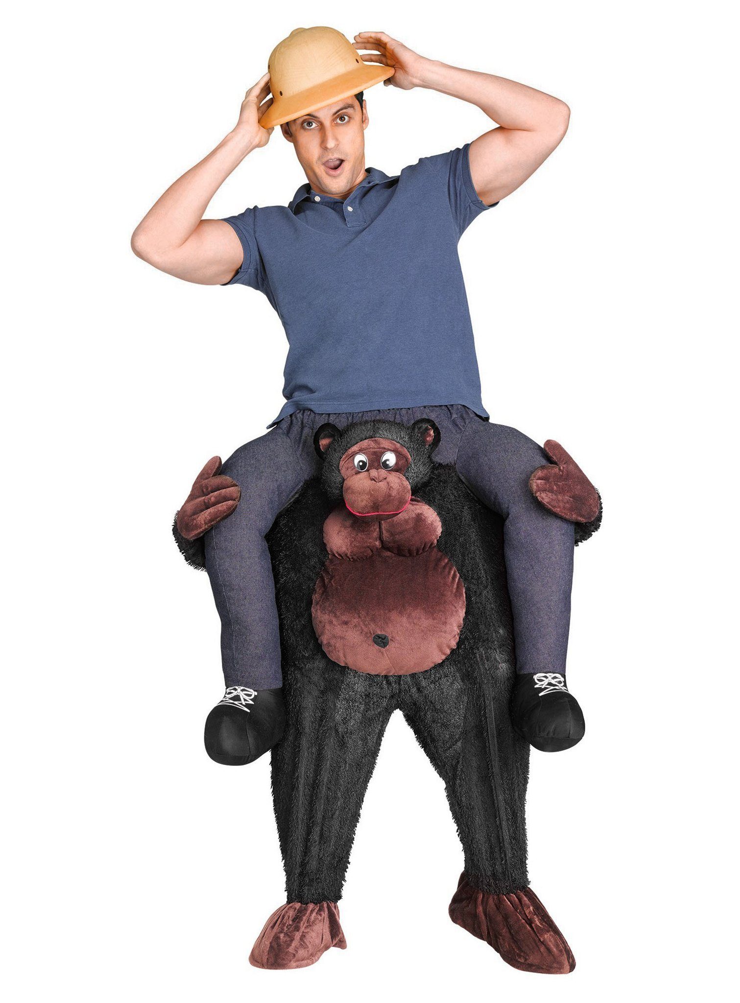 Fun World Kostüm Carry Me Kostüm Gorilla - Huckepack Fasching Affe, Witziges Huckepack Kostüm für Männer und Frauen