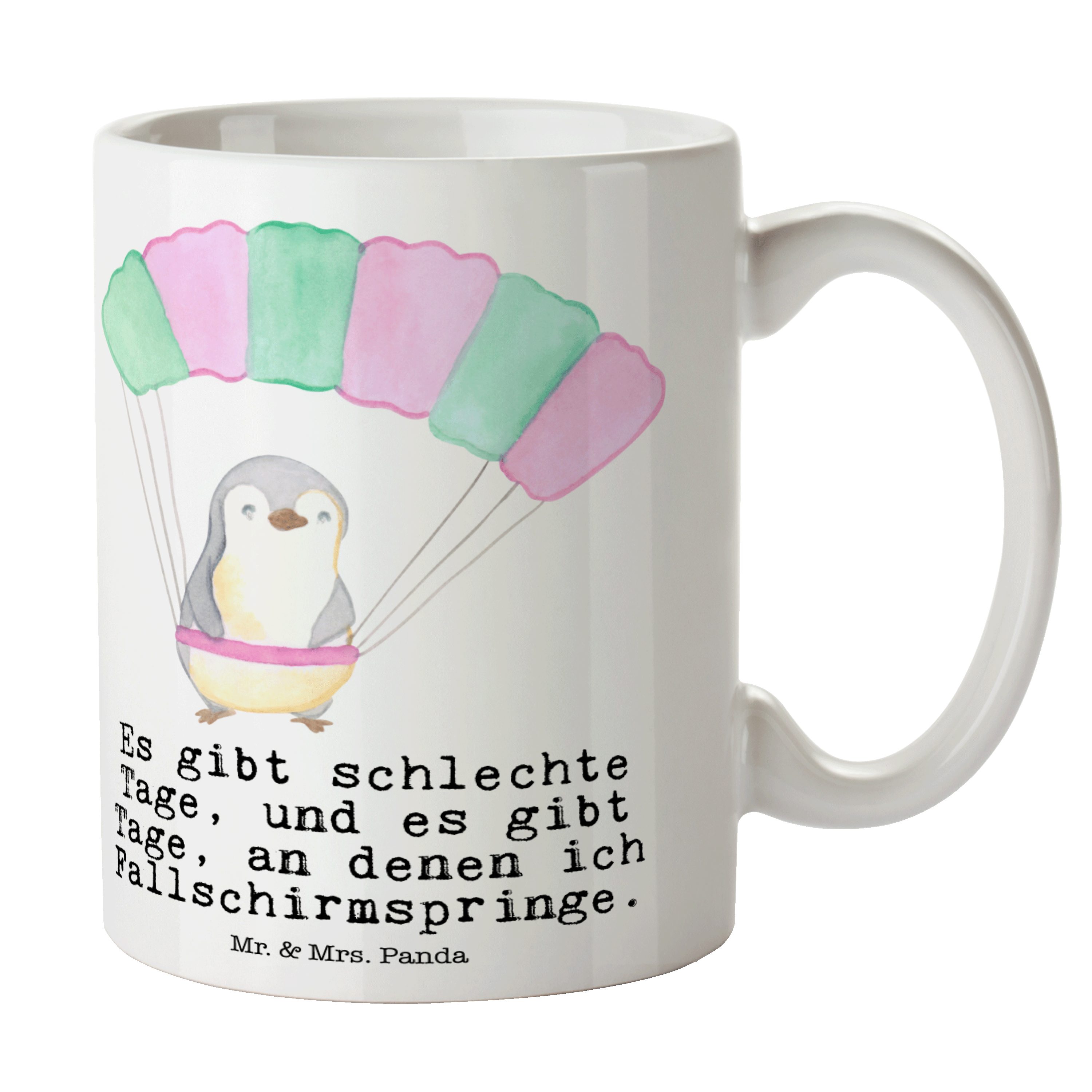 Mr. & Mrs. Panda Tasse Pinguin Fallschirm springen Tage - Weiß - Geschenk, Kaffeebecher, Spo, Keramik
