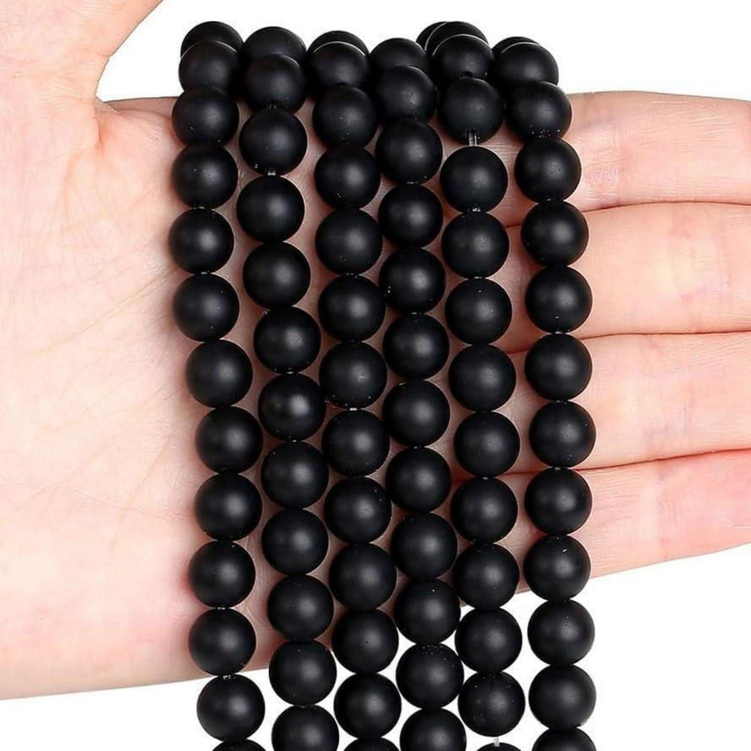 LuxusKollektion Bastelperlen Perlen 8mm Naturstein Auffädeln Armbänder Schwarzer Achat Mattiert
