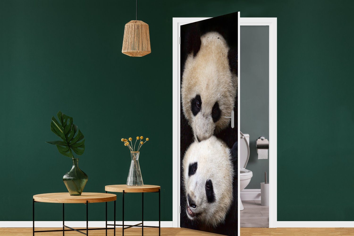 - Tür, 75x205 für Türtapete - bedruckt, MuchoWow (1 Schwarz, St), cm Matt, Tierfreunde Fototapete Panda Türaufkleber,