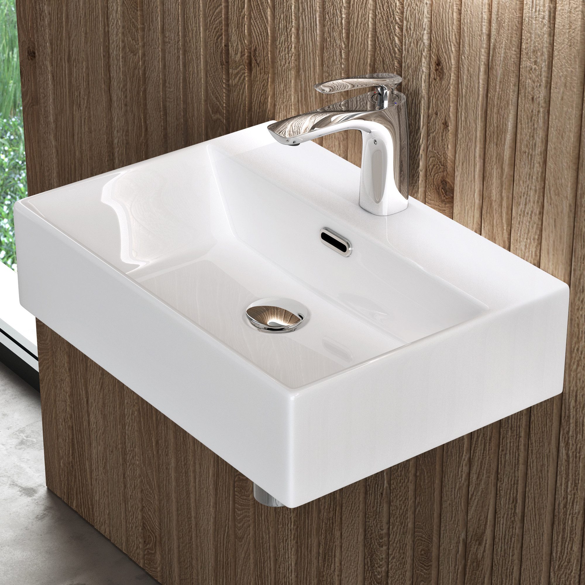doporro Waschbecken Aufsatzwaschbecken Keramik 40-60cm Breite mit Nano-Beschichtung Br206, aus einem Stück, DIN-Anschlüsse