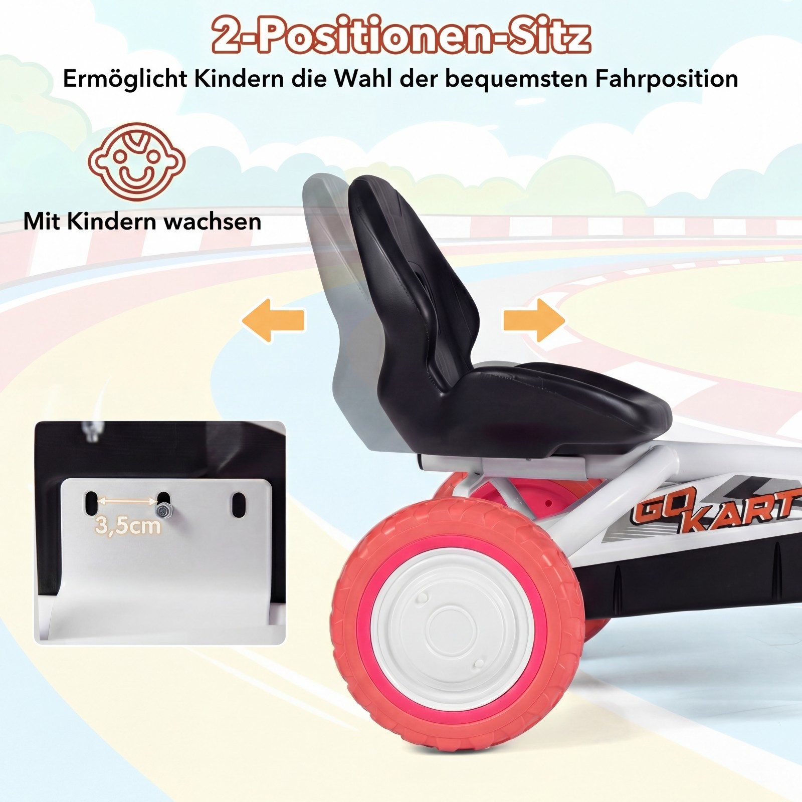 KOMFOTTEU Go-Kart, Gokart mit einstellbarem Sitz & Rückenlehne