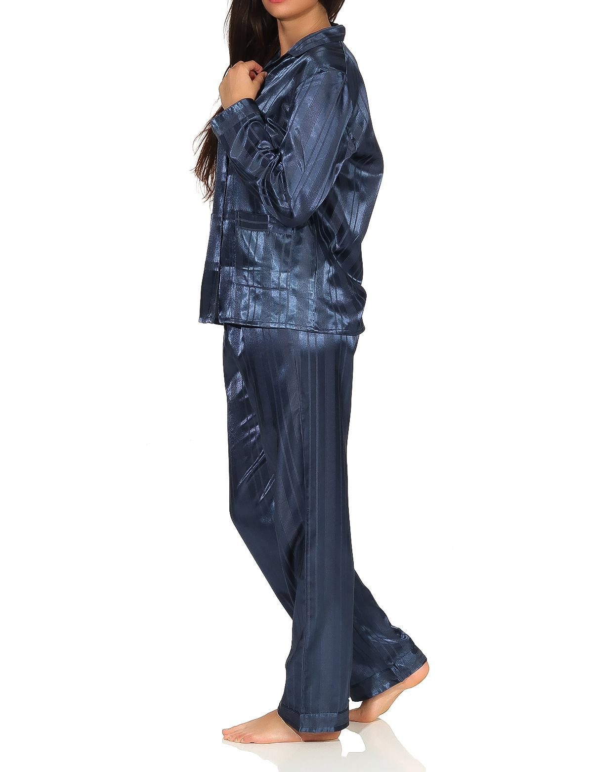 Normann Pyjama Satin Pyjama Streifendessin - innen angeraut 251 94 010