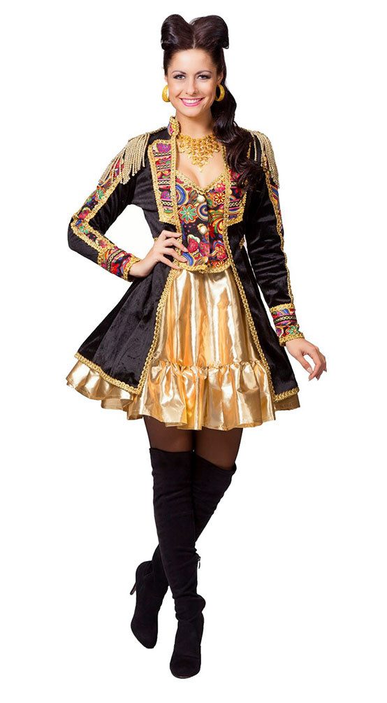 Karneval-Klamotten Kostüm Parade Frack Damen Hochwertig Samt schwarz gold, Damenfrack Frauenkostüm Karneval Fasching