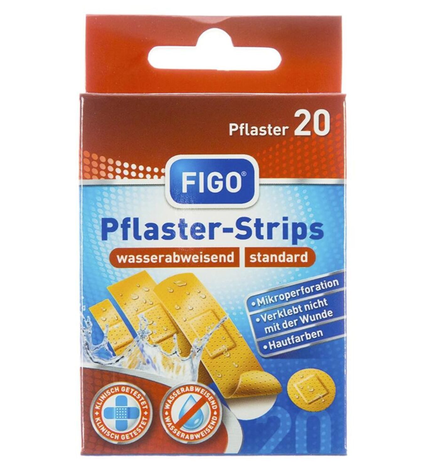FIGO Wundpflaster 20x Pflasterstrips 20er Standard Hautfarben Wasserabweisend Schutz (20 St)