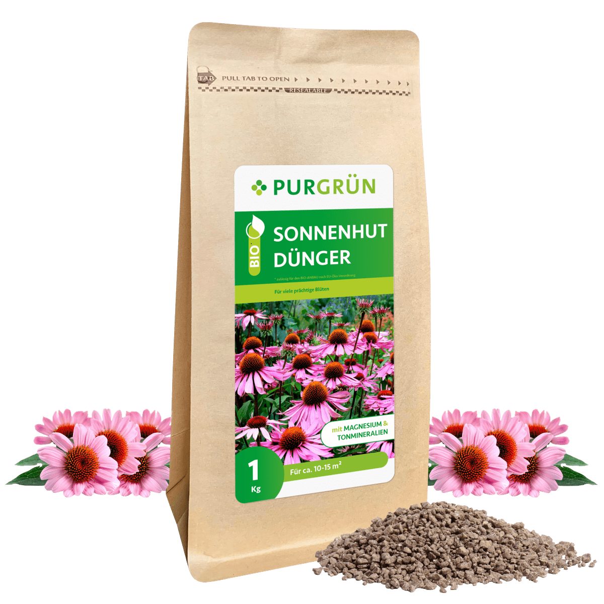 Blumendünger Purgrün Bio Sonnenhut Dünger, NPK 6+3+8, Magnesium, 1 kg