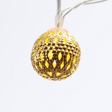 MARELIDA LED-Lichterkette LED Dekolichterkette 10 orientalische Metallkugeln Bälle 2,5cm gold, 10-flammig