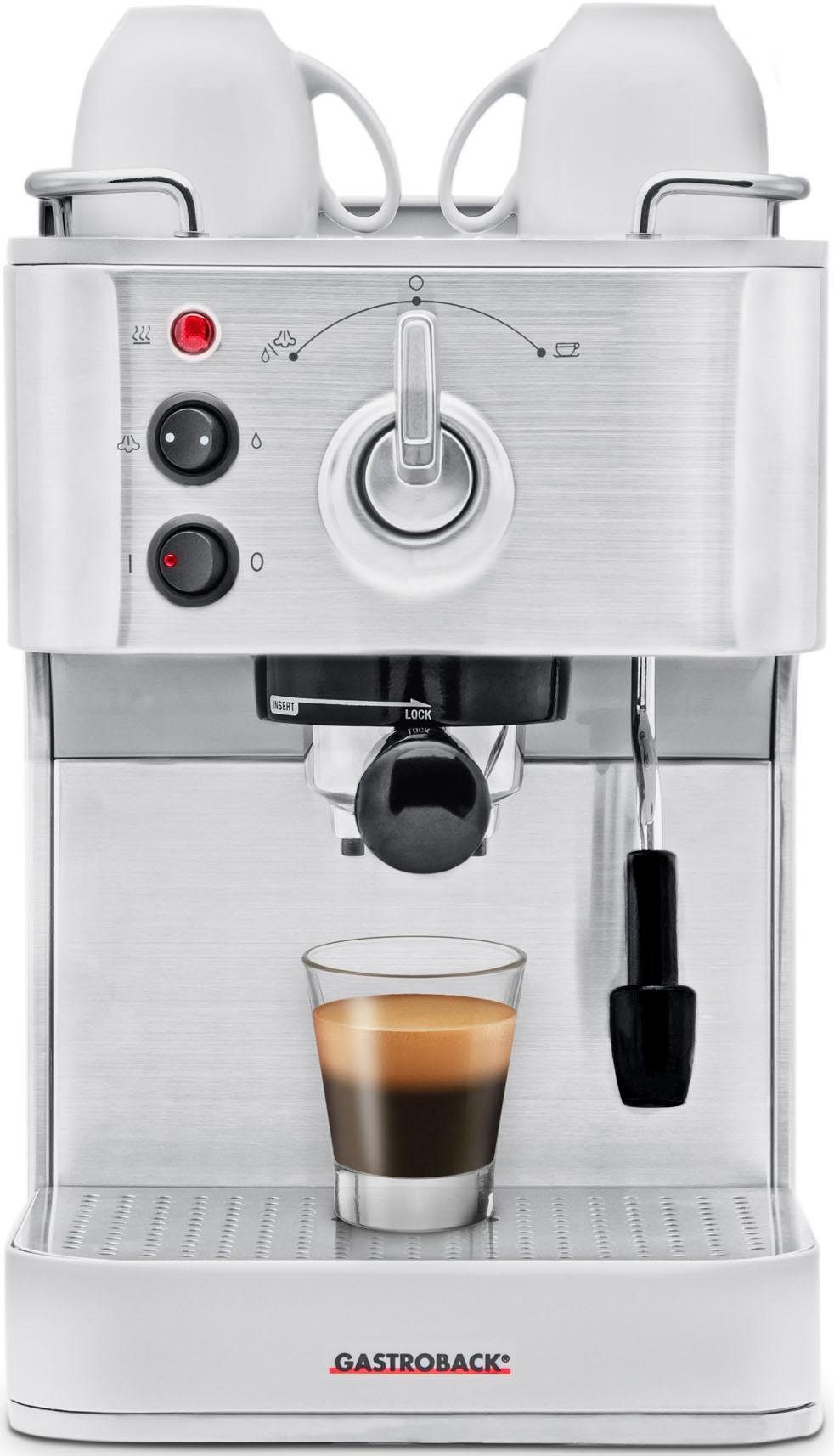 Gastroback Espressomaschine Design Espresso Plus 42606, Siebträger, auch für Espressopads geeignet, inkl. Milchkännchen