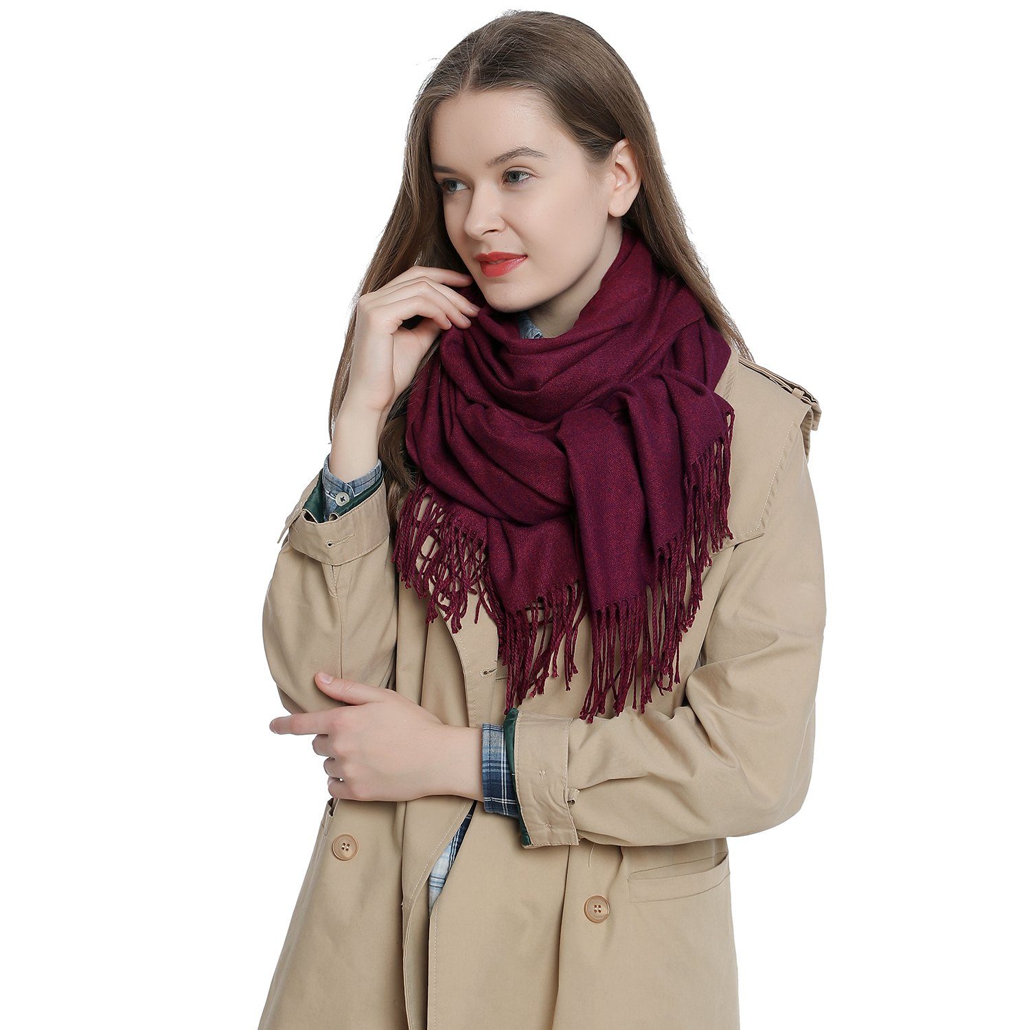 Schal Damen Schal einfarbig 185 x 65 cm, (1-St), Damenschal, kuschlig weich, mit Fransen, Feinstrick
