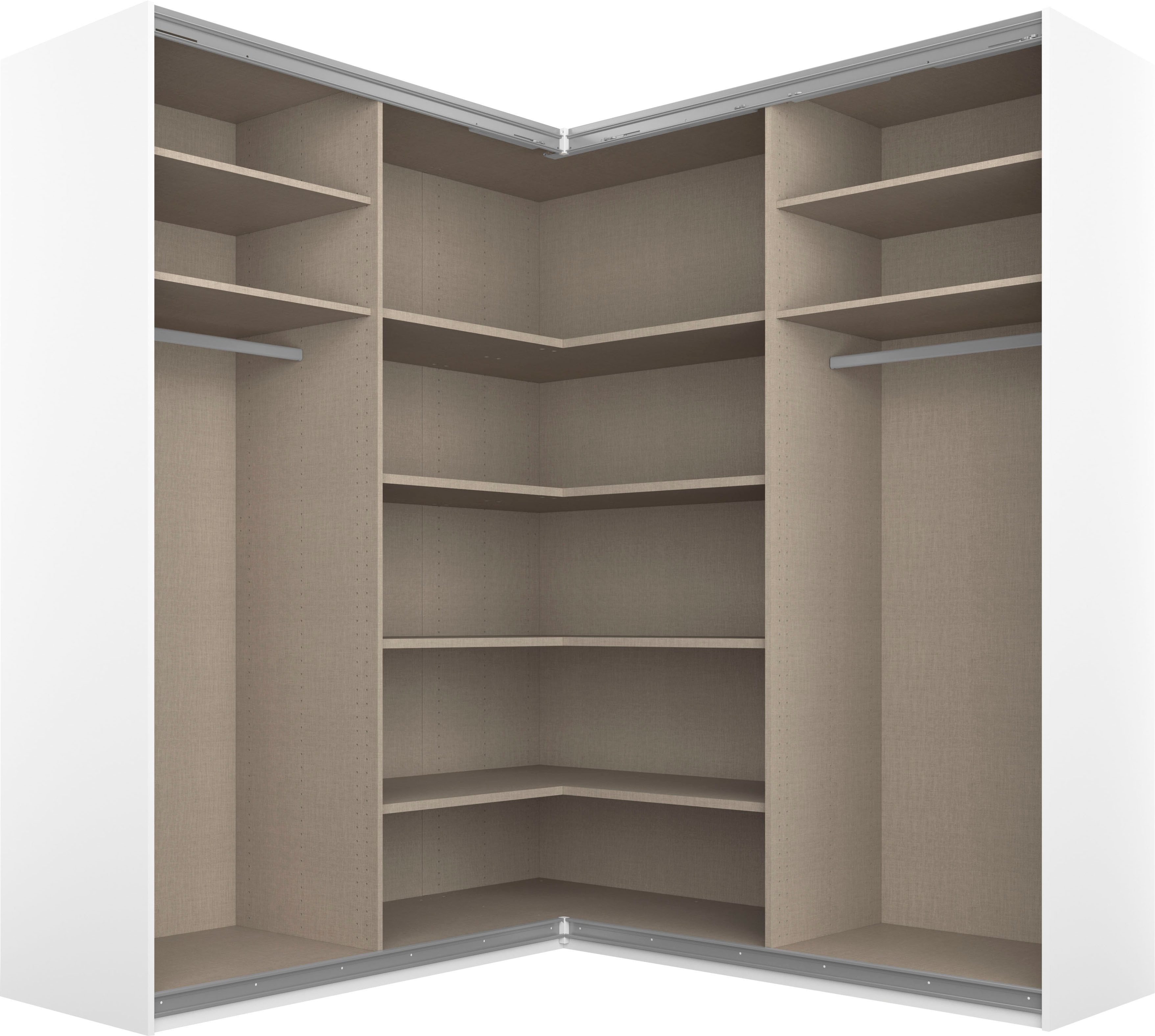 rauch Schwebetürenschrank Schrank Garderobe Eckkleiderschrank QUADRA Front in Dekor/Hochglanz (in den Höhen 210/229 cm, inkl. Soft-Close-Funktion) großer Eckschrank mit viel Stauraum, Maß 181x187 cm MADE IN GERMANY