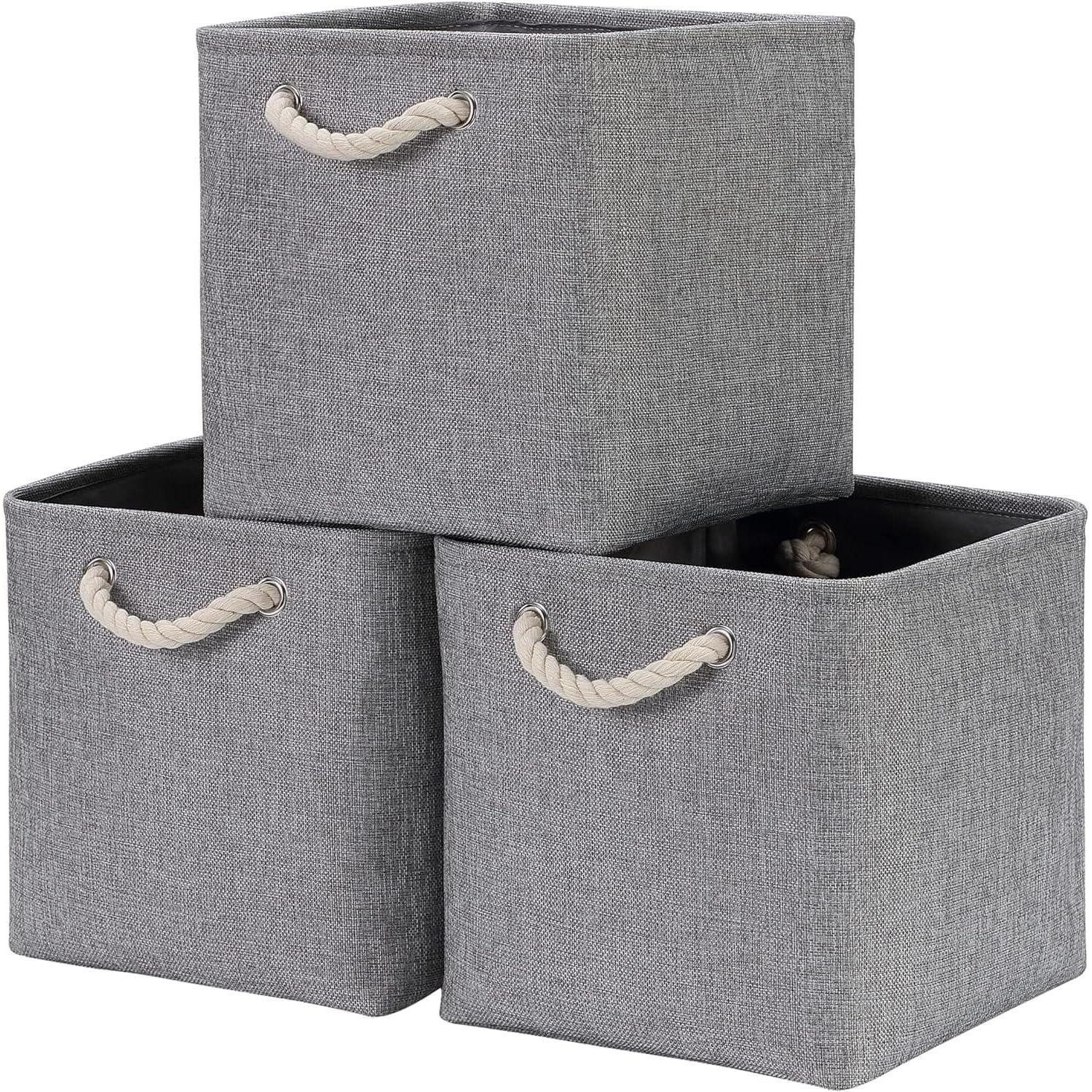 Aufbewahrungskorb Aufbewahrungsbox Stoff 33x38x33 cm Grau Schrank Regal 3 Pack Grau